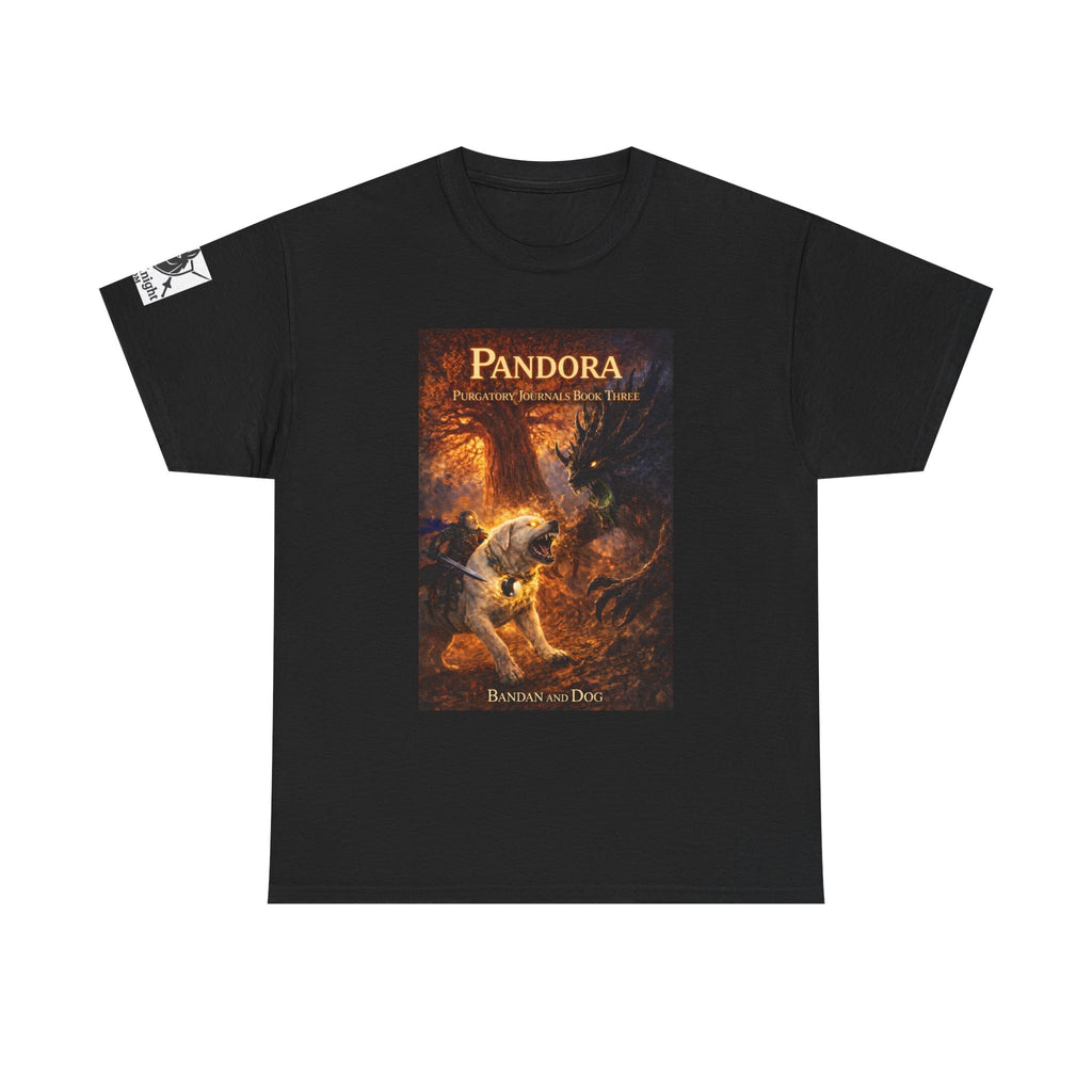 Pandora Bandan and Dog on Front - Pandora book cover on back -Purgatory Journals Book 3 -  Graphic Tee — Fantasy Novel tee