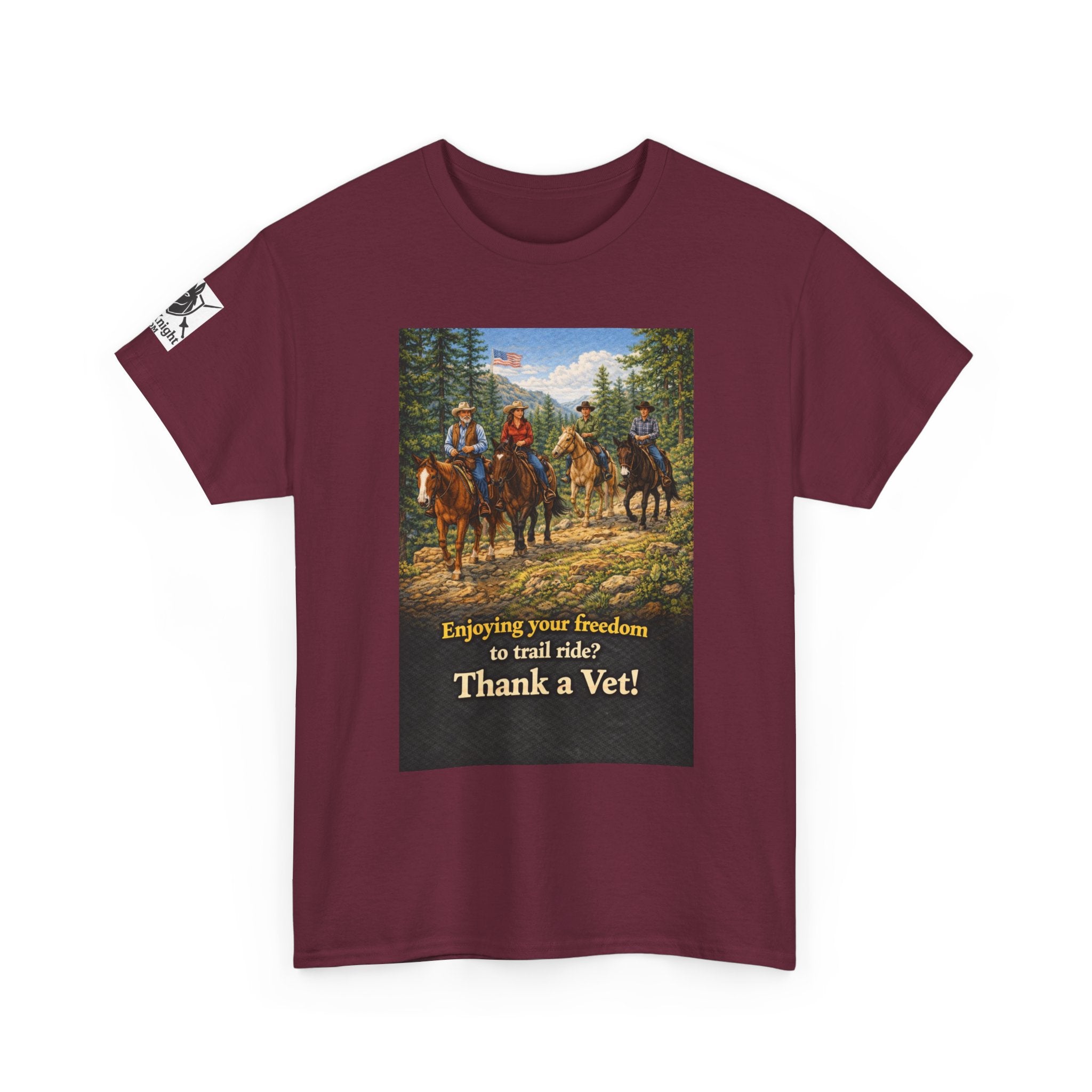 Horse trail Rider Retro Graphic Tee - "Enjoying your freedom to trail ride?  Thank a Vet!"