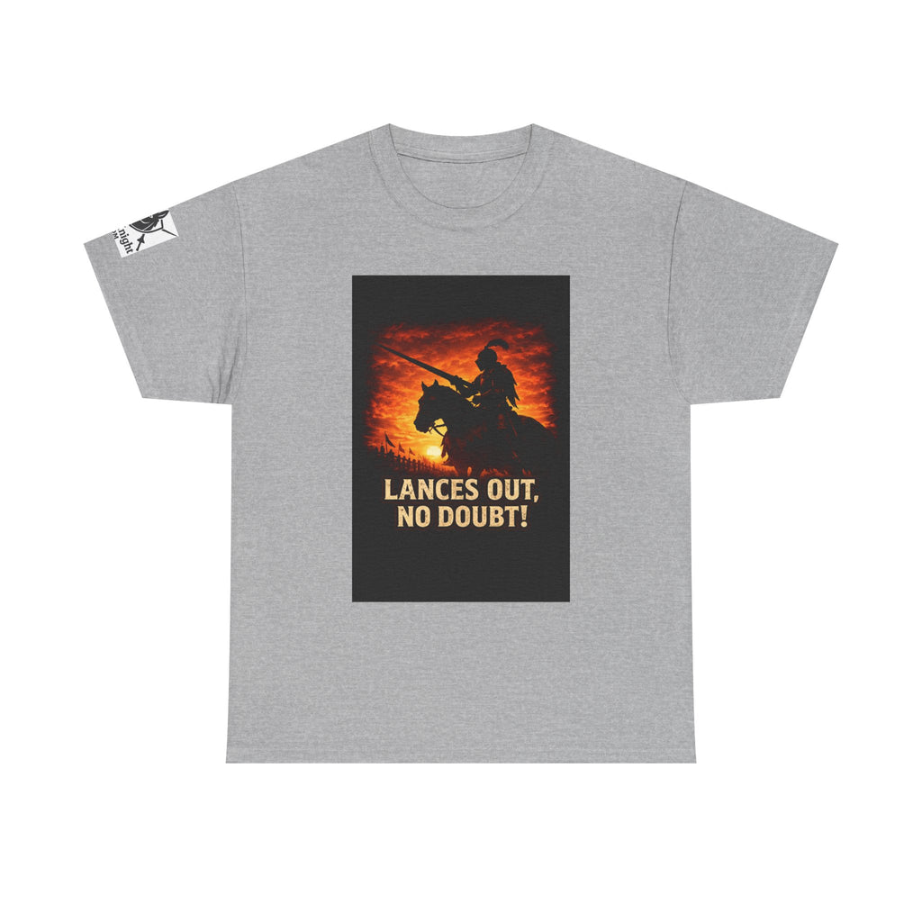 Jousting Knight T‑Shirt – "Lances Out, No Doubt!" Vintage Sunset Tee
