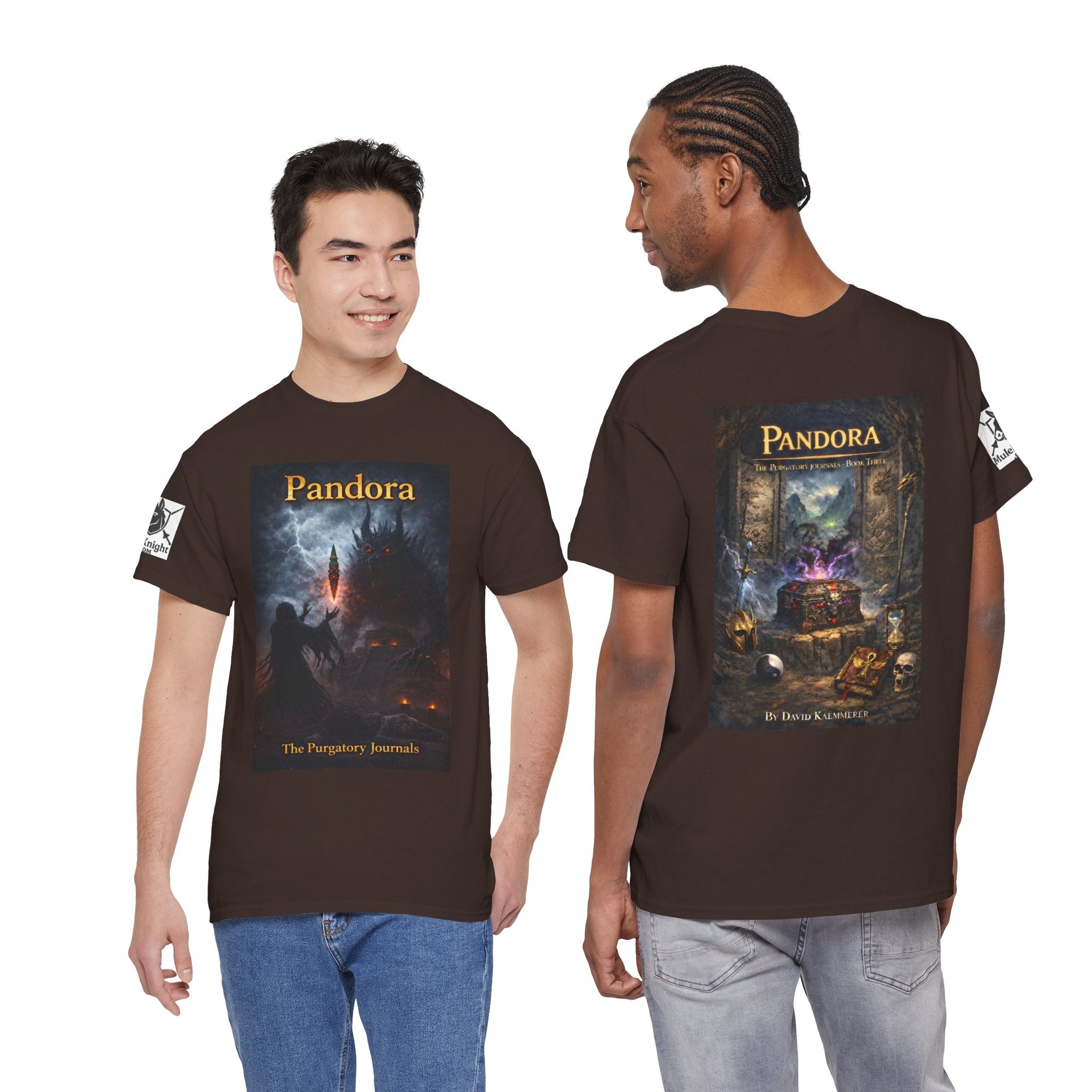 Pandora Summoning on Front - Pandora book cover on back -Purgatory Journals Book 3 -   Fantasy Novel tee
