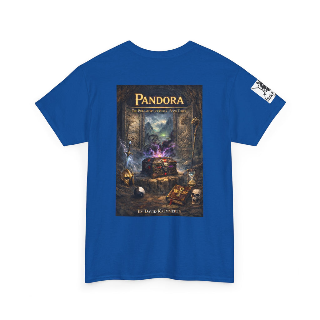 Pandora Summoning on Front - Pandora book cover on back -Purgatory Journals Book 3 -   Fantasy Novel tee