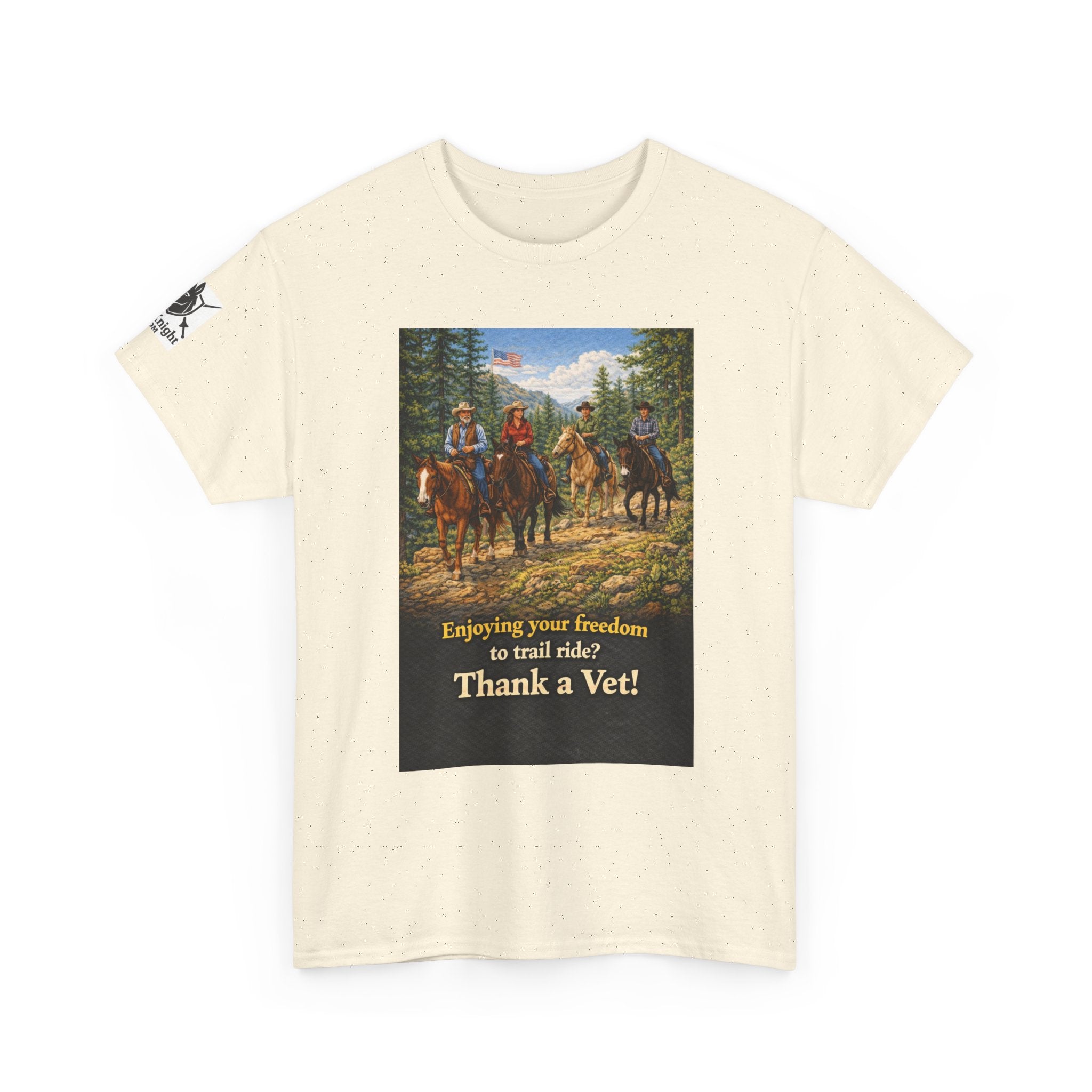 Horse trail Rider Retro Graphic Tee - "Enjoying your freedom to trail ride?  Thank a Vet!"