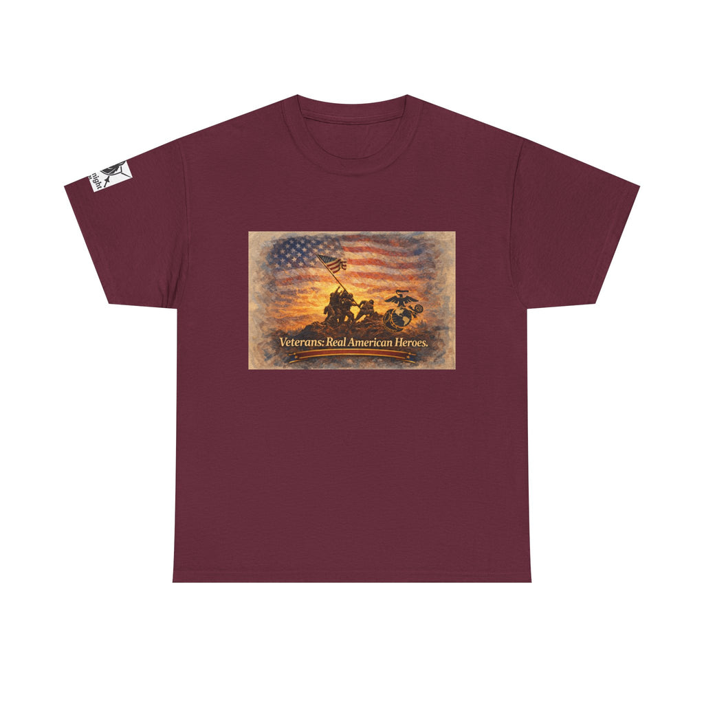 USA Flag Graphic Tee - "Veterans - Real American Heroes!"