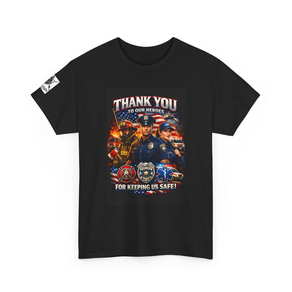 USA Flag Graphic Tee - "Thank you to our Heroes- For keeping us safe!"