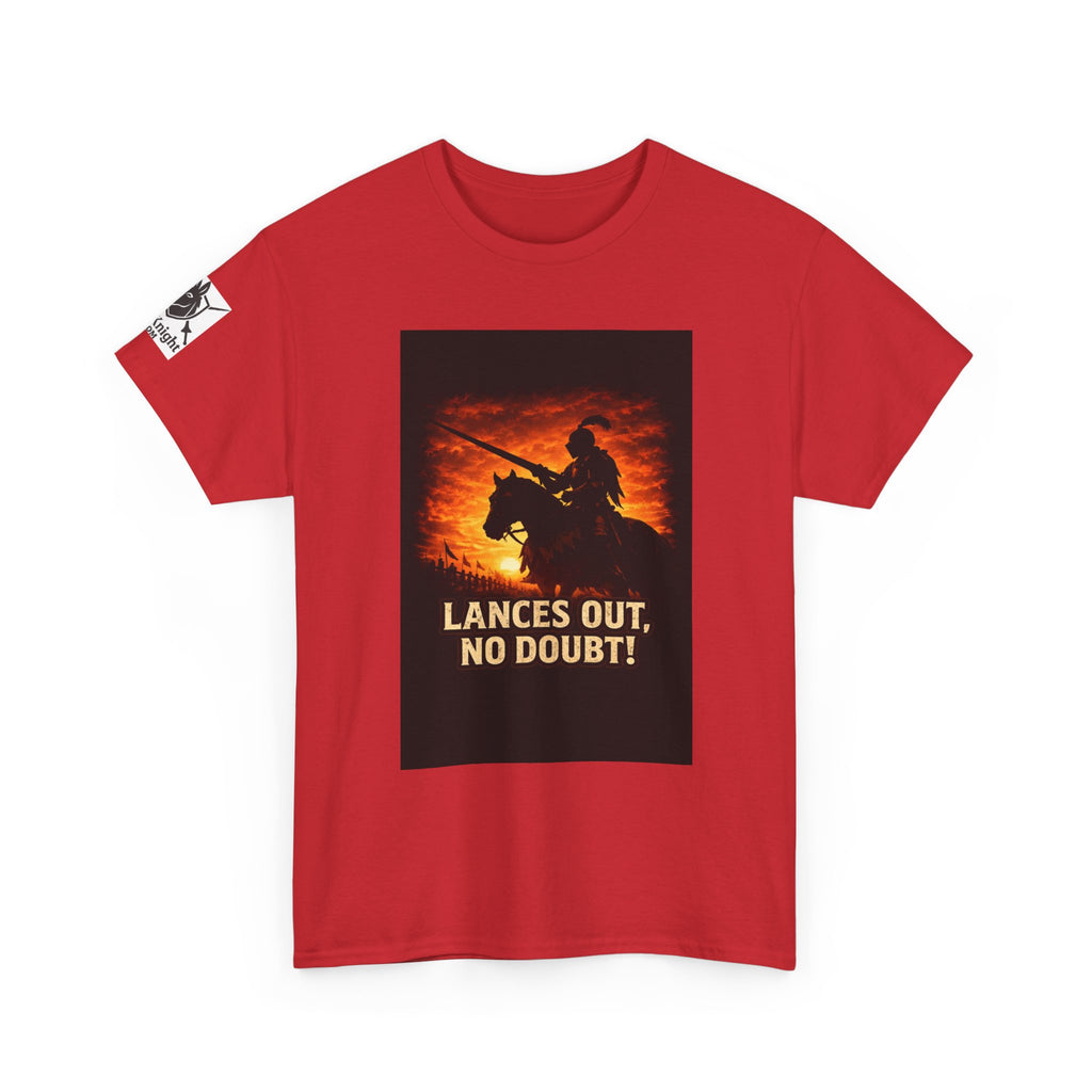 Jousting Knight T‑Shirt – "Lances Out, No Doubt!" Vintage Sunset Tee