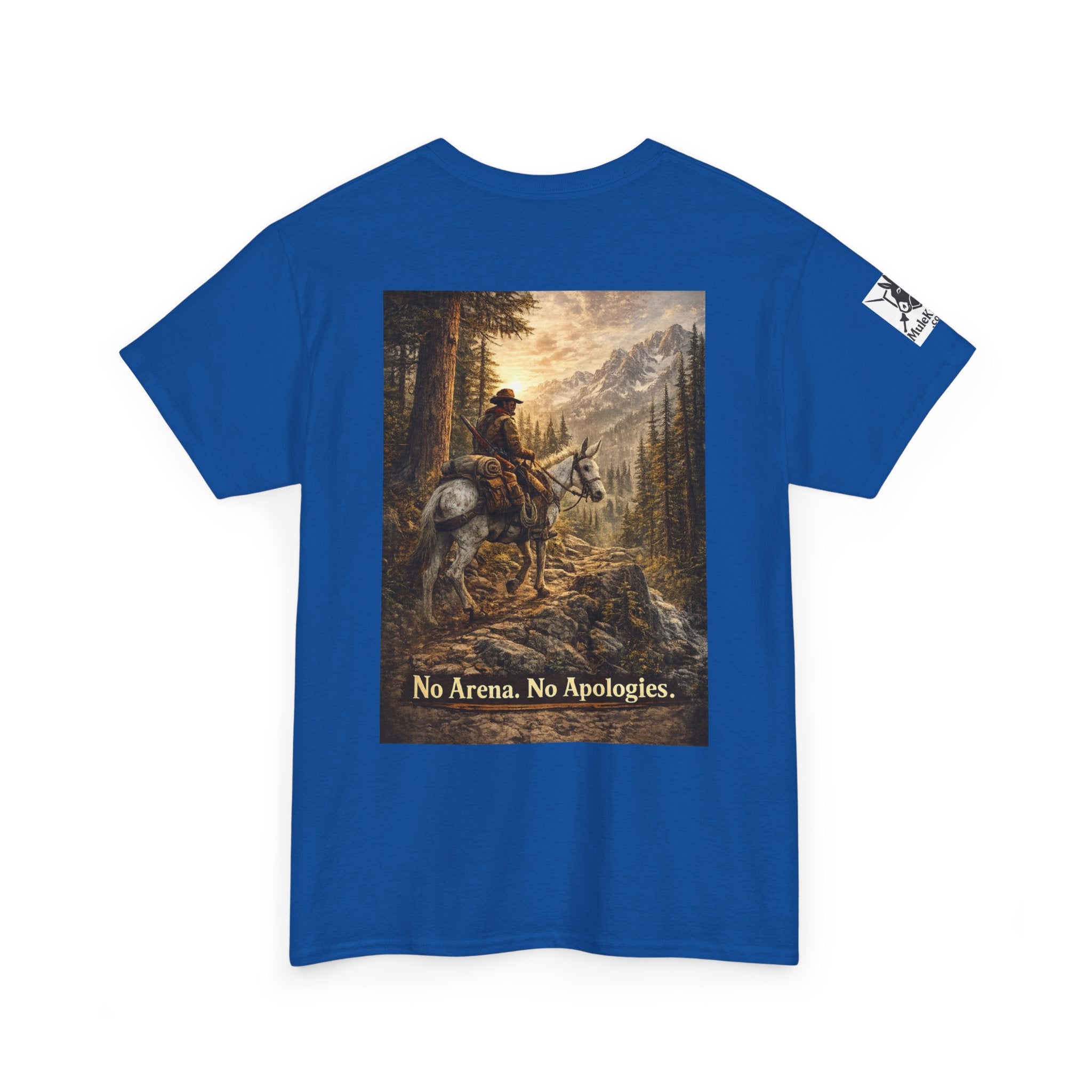 T-Shirt — 'No Arena. No Apologies.' Western Cowboy Scenic Graphic Tee