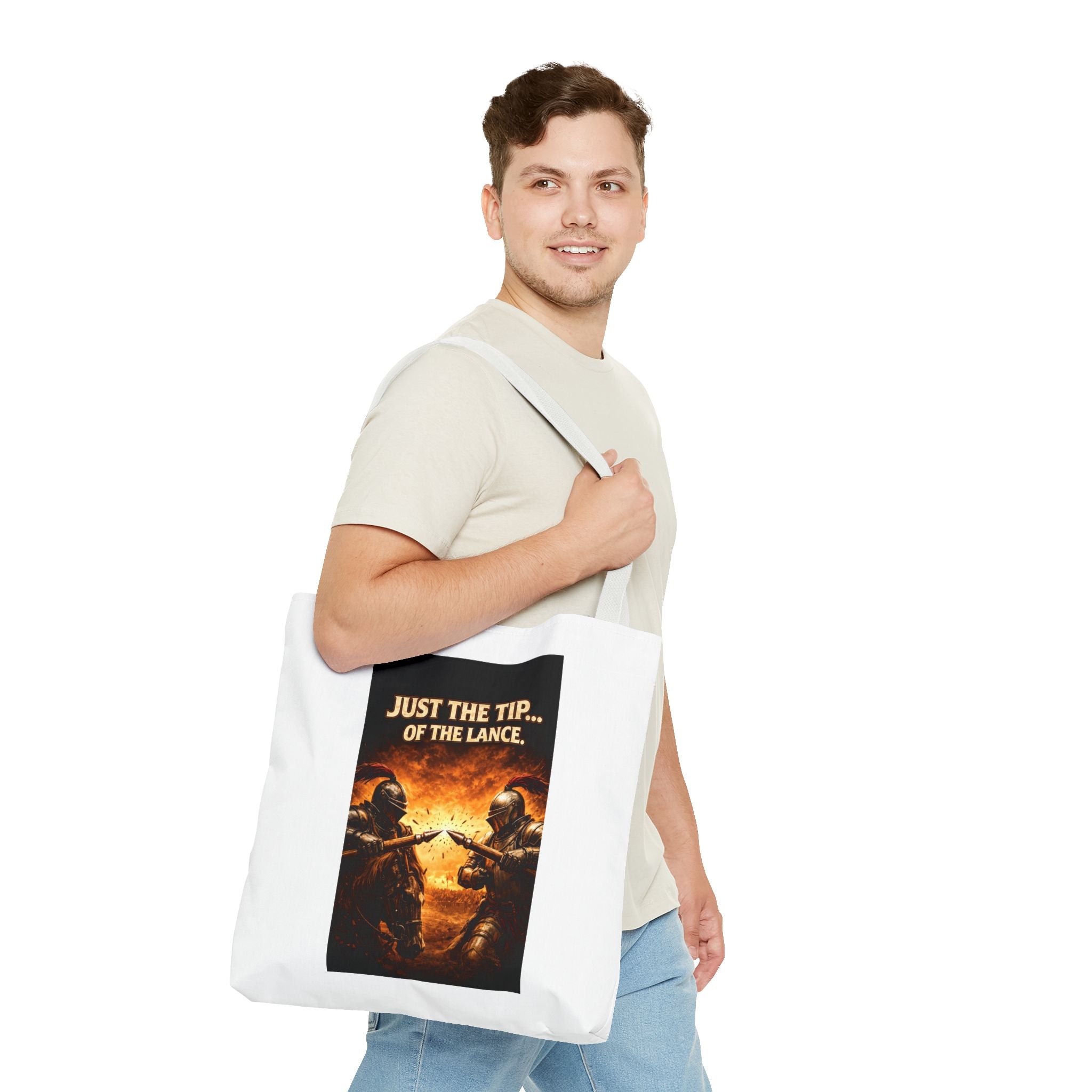 Tote Bag — "Just the Tip of the Lance" Medieval Knight Graphic Tote