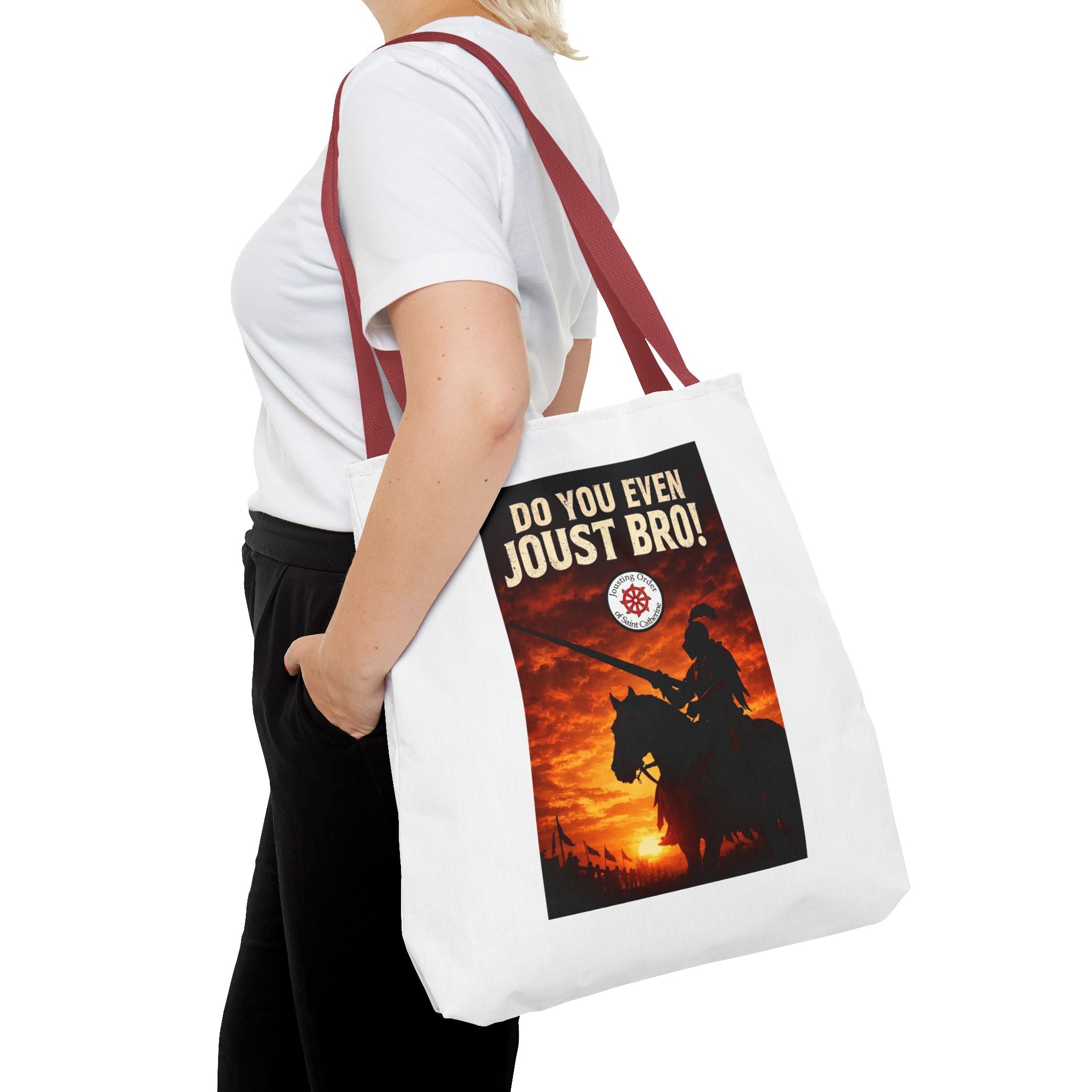 Do You Even Joust Bro! Tote Bag – Medieval Knight Silhouette Sunset Tote for Renaissance Fair Fans