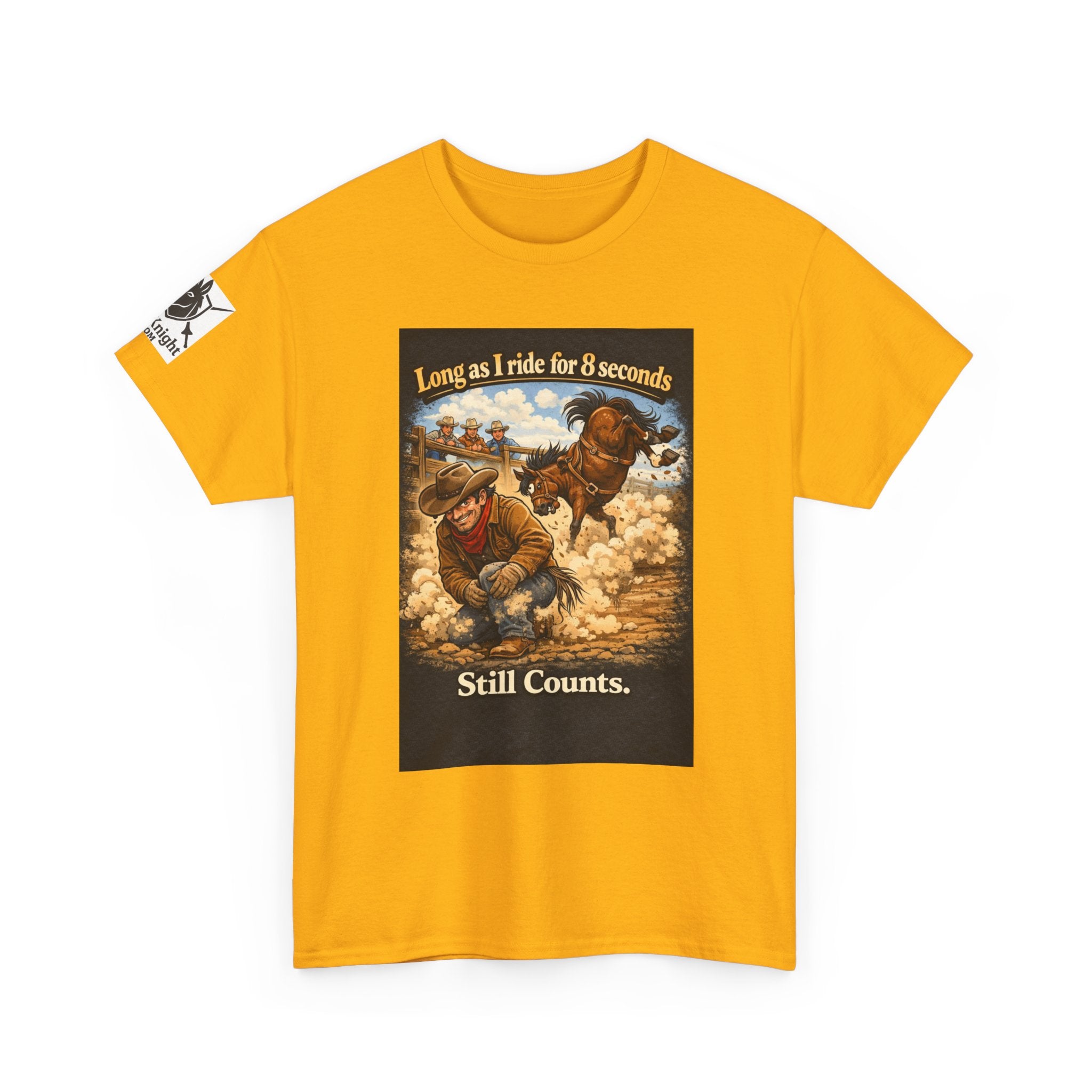Rodeo As long as I ride 8 seconds - Still Counts T-Shirt — Cowboy Landscape Graphic Tee