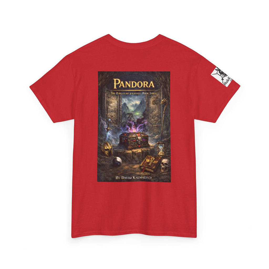 Pandora Bandan and Dog on Front - Pandora book cover on back -Purgatory Journals Book 3 -  Graphic Tee — Fantasy Novel tee