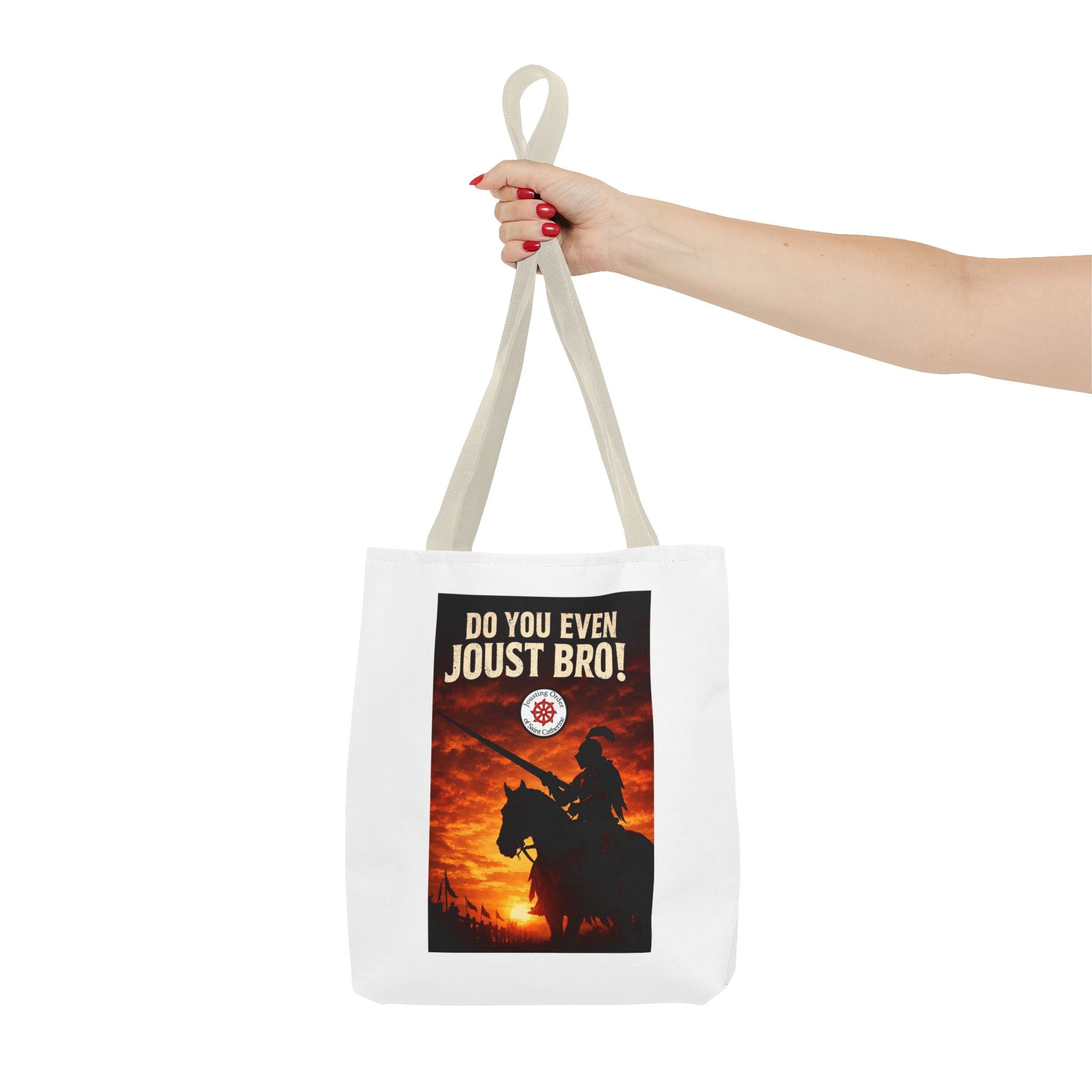 Do You Even Joust Bro! Tote Bag – Medieval Knight Silhouette Sunset Tote for Renaissance Fair Fans