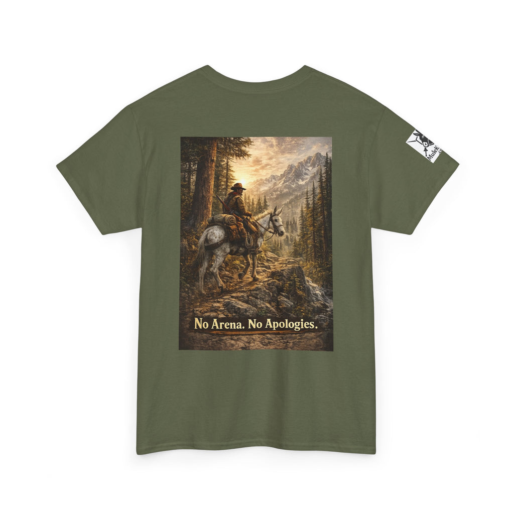 T-Shirt — 'No Arena. No Apologies.' Western Cowboy Scenic Graphic Tee