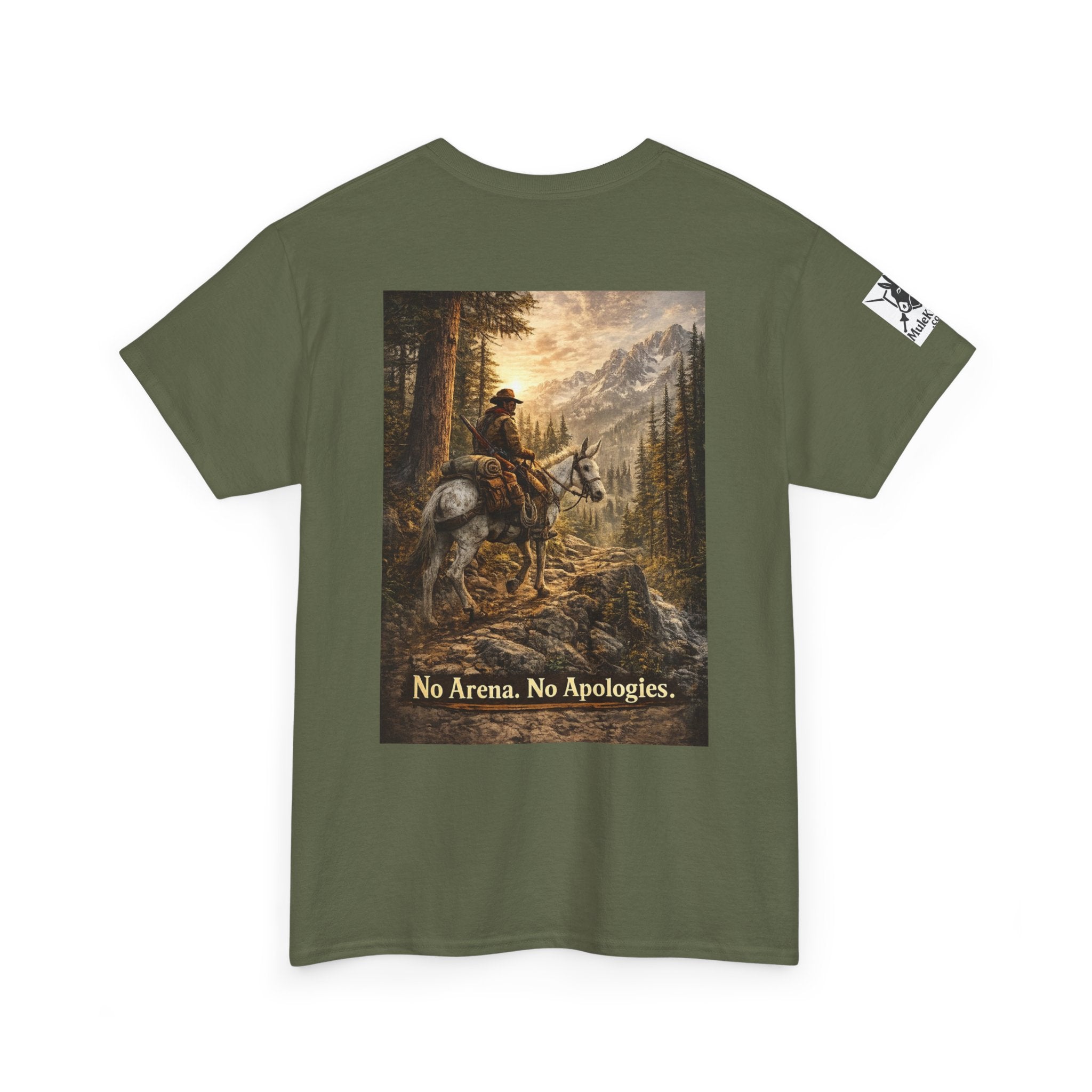 T-Shirt — 'No Arena. No Apologies.' Western Cowboy Scenic Graphic Tee