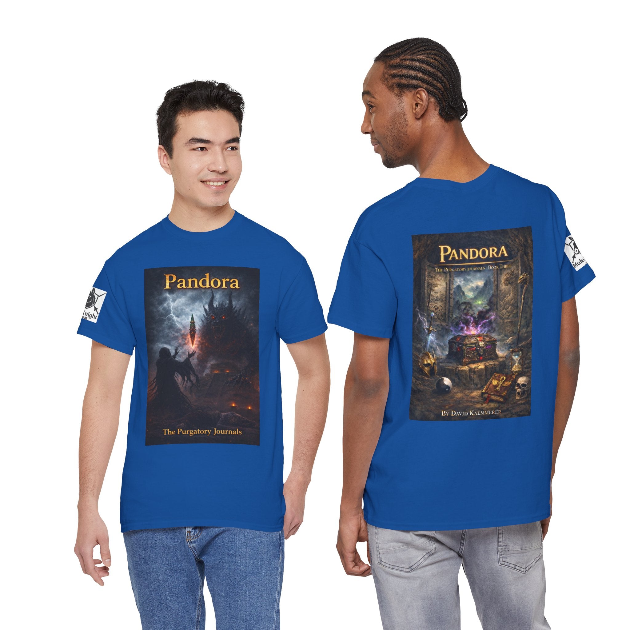 Pandora Summoning on Front - Pandora book cover on back -Purgatory Journals Book 3 -   Fantasy Novel tee