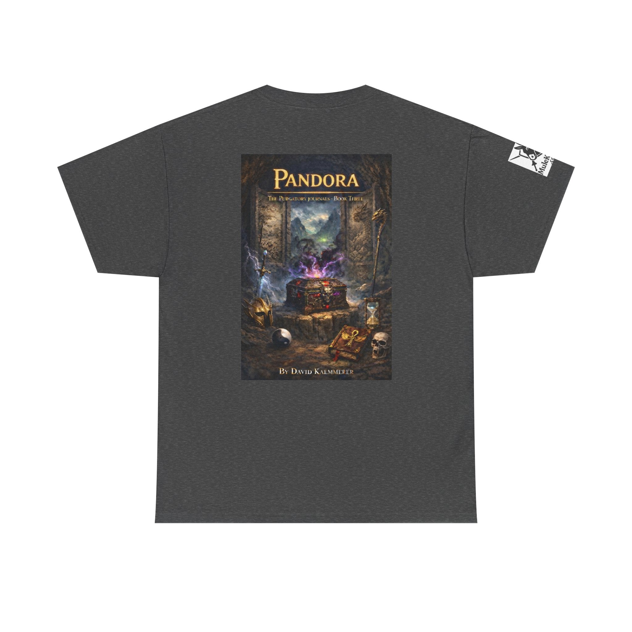 Pandora Summoning on Front - Pandora book cover on back -Purgatory Journals Book 3 -   Fantasy Novel tee