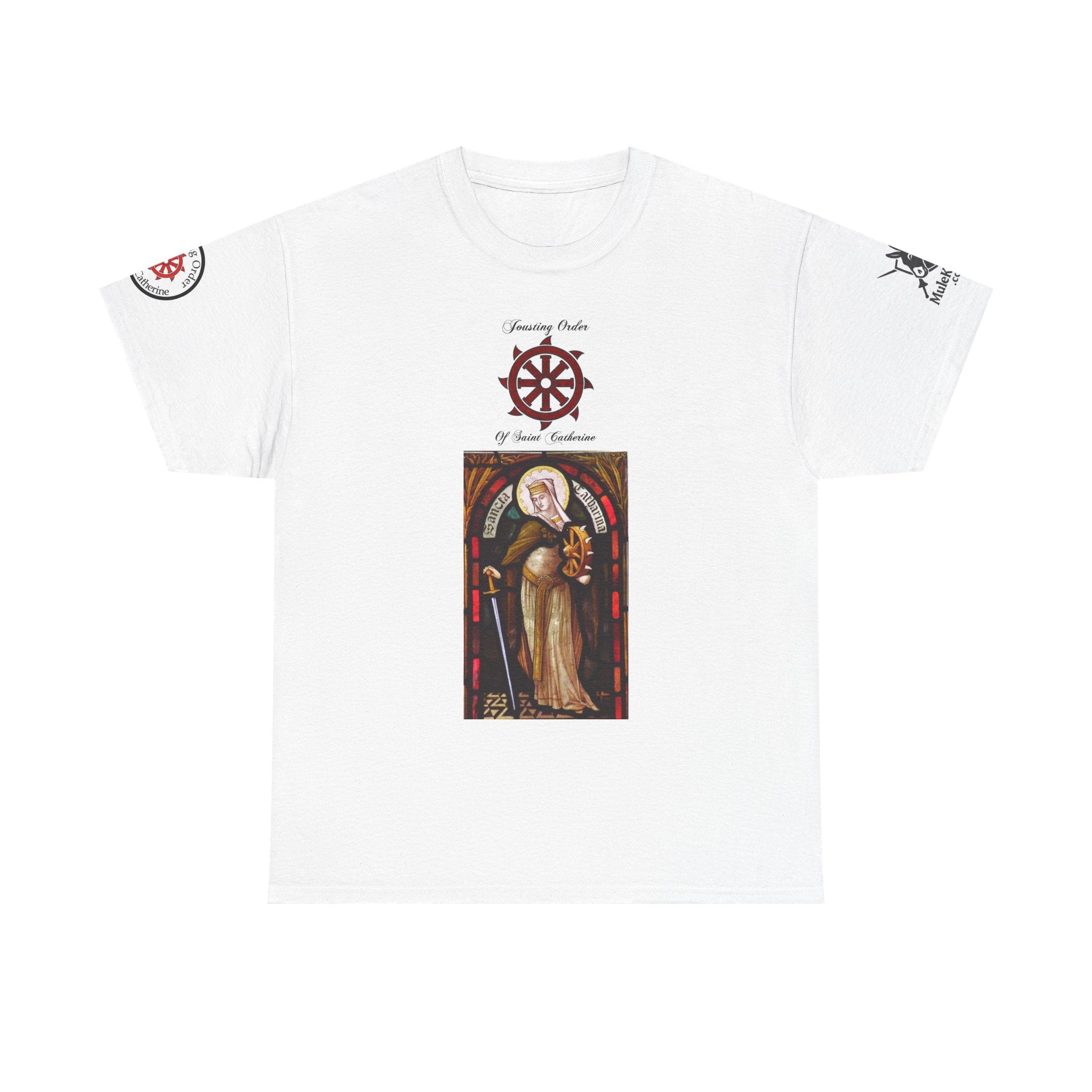 Saint Catherine Jousting Order  Tee — Vintage Stained Glass Saint/Jousting T‑Shirt