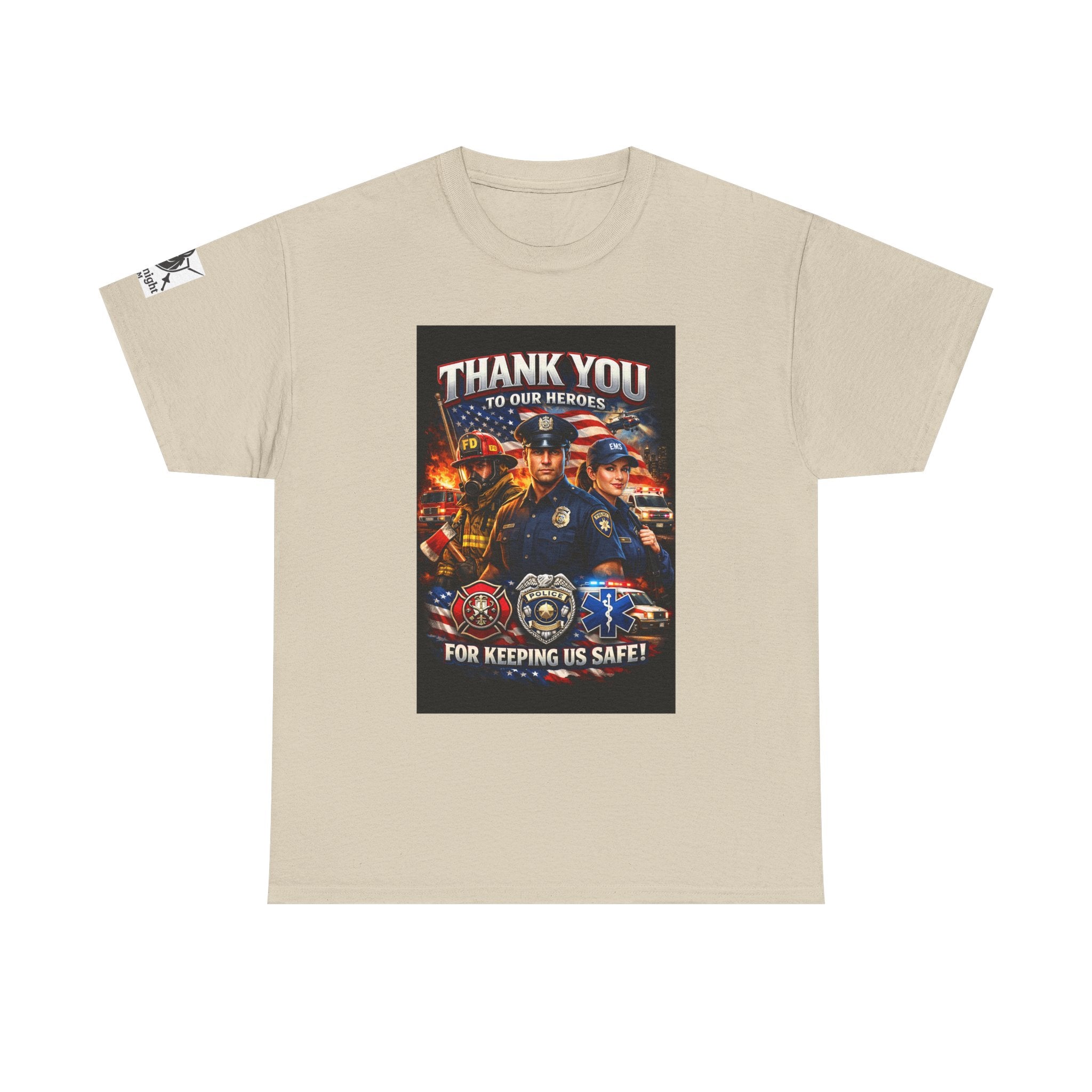 USA Flag Graphic Tee - "Thank you to our Heroes- For keeping us safe!"