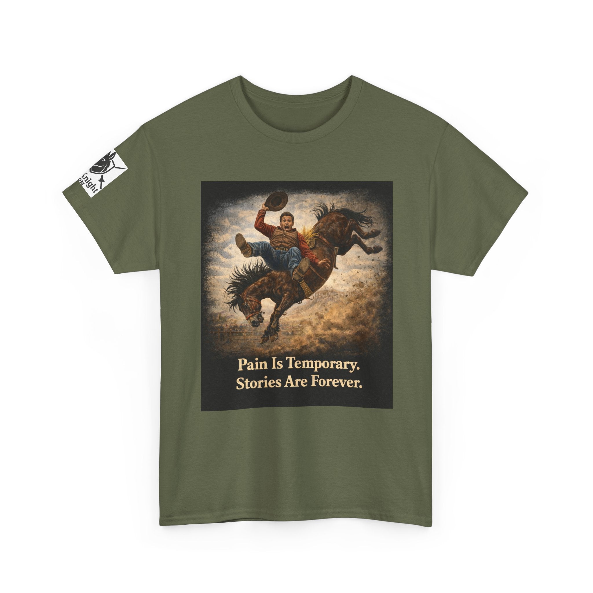 Rodeo Bucking Bronco T‑Shirt — "Pain Is Temporary. Stories Are Forever."