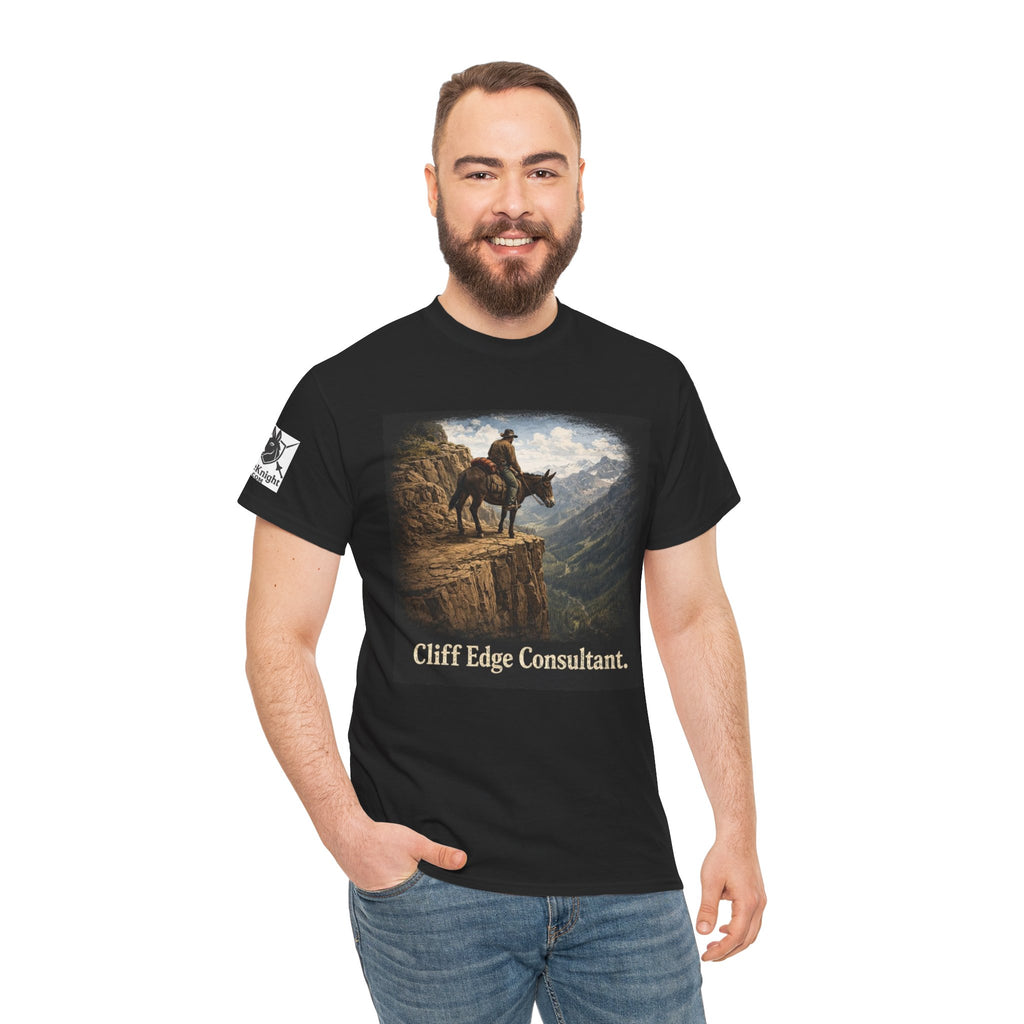 Mule Cliff Edge Consultant T-Shirt — Cowboy Landscape Graphic Tee