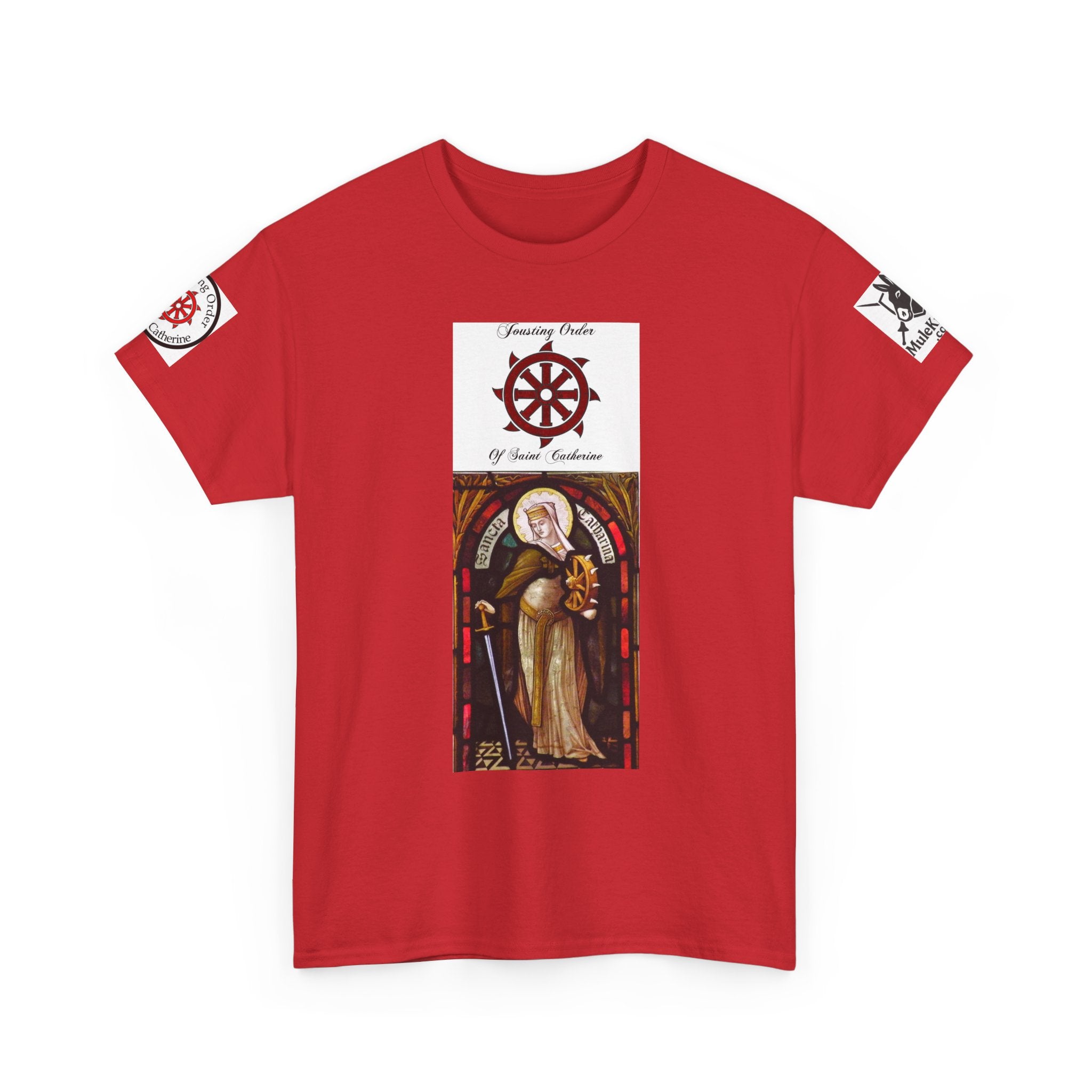Saint Catherine Jousting Order  Tee — Vintage Stained Glass Saint/Jousting T‑Shirt