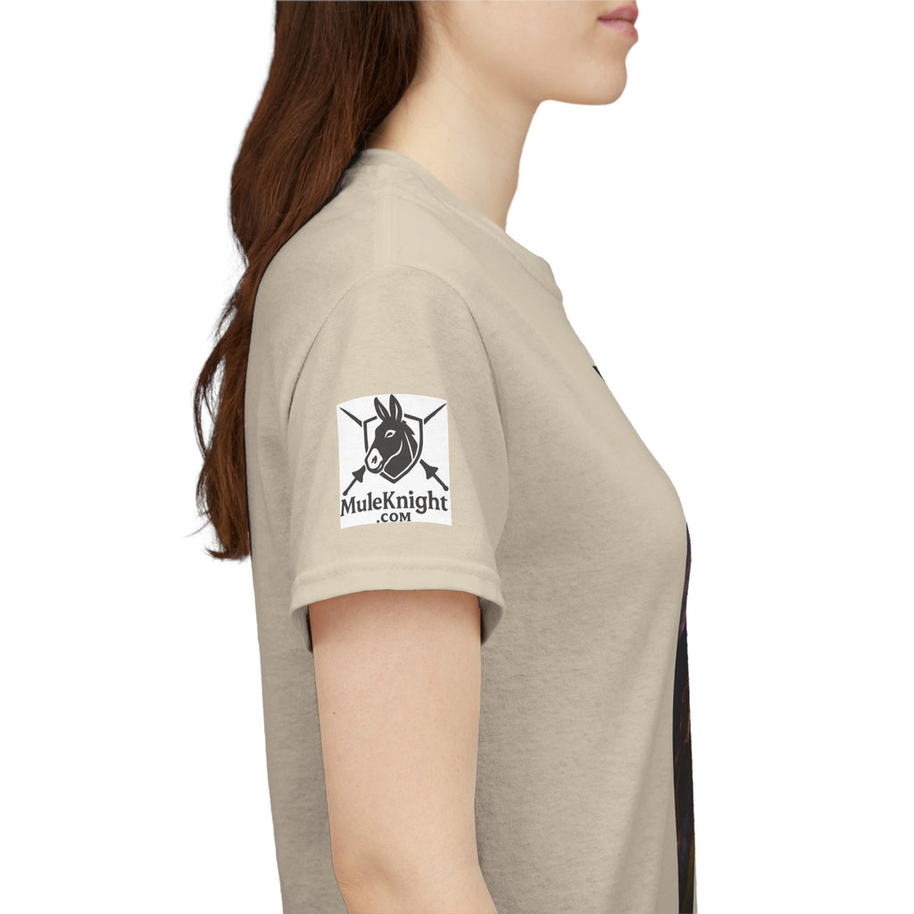Pandora Drigg Vs Red Dragon Monk on Front - Pandora book cover on back -Purgatory Journals Book 3 -  Graphic Tee — Fantasy Novel tee
