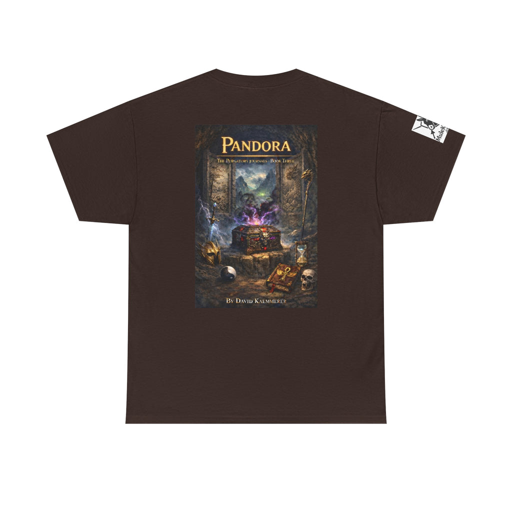 Pandora Summoning on Front - Pandora book cover on back -Purgatory Journals Book 3 -   Fantasy Novel tee