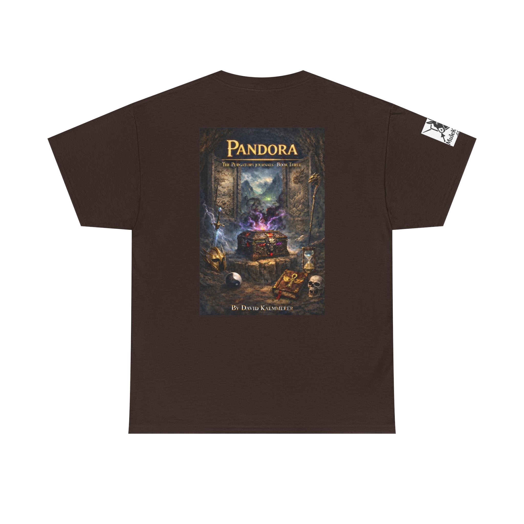 Pandora Summoning on Front - Pandora book cover on back -Purgatory Journals Book 3 -   Fantasy Novel tee