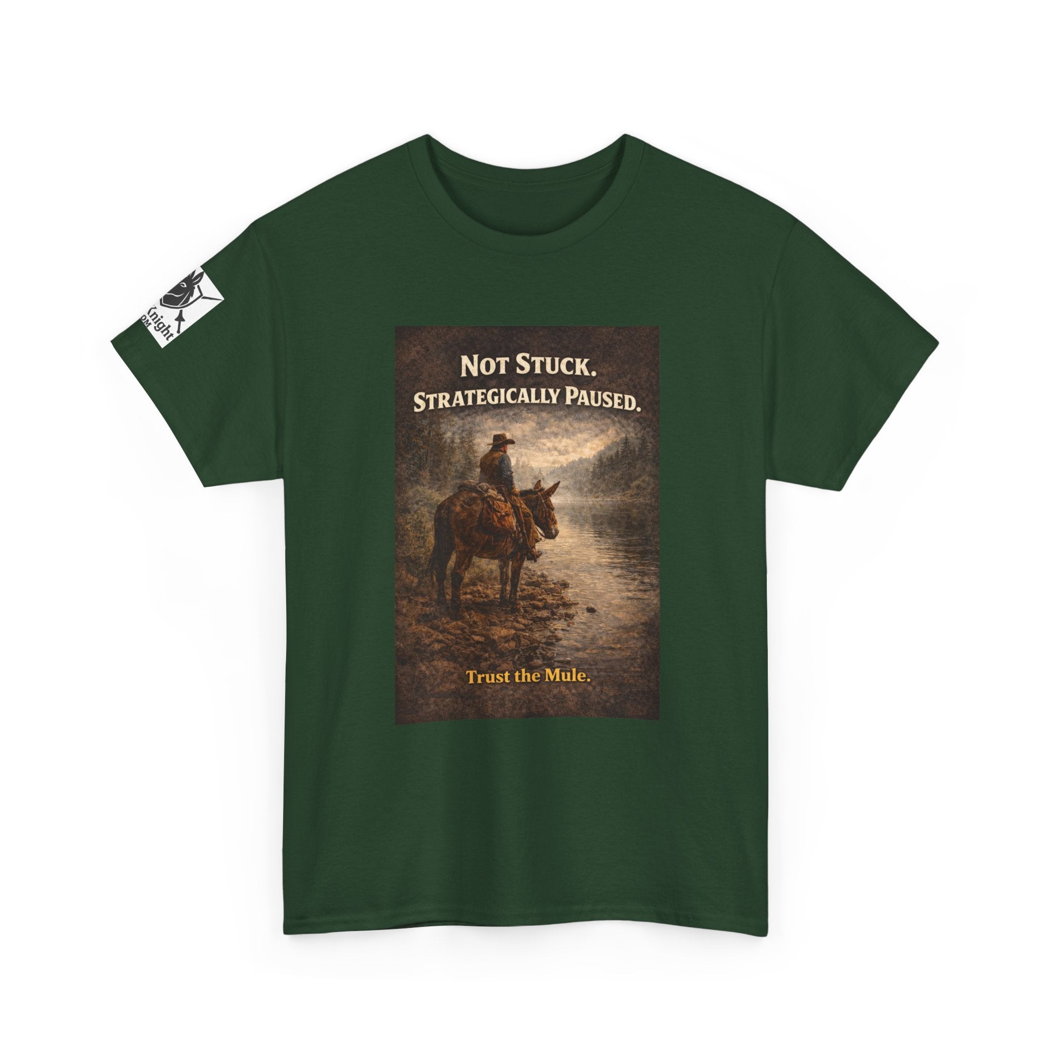 Not Stuck, Strategically Paused Mule Tee – Vintage Rider Graphic T-Shirt
