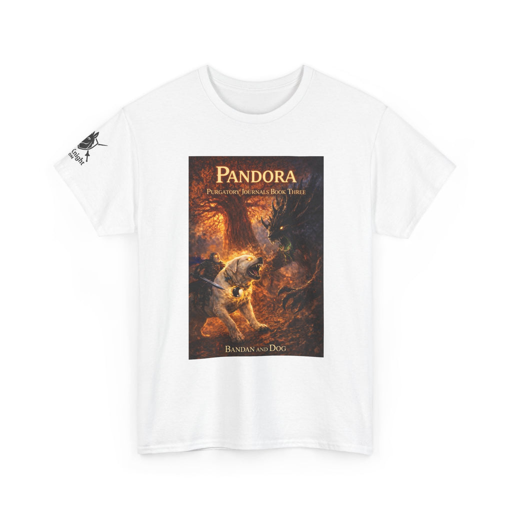 Pandora Bandan and Dog on Front - Pandora book cover on back -Purgatory Journals Book 3 -  Graphic Tee — Fantasy Novel tee