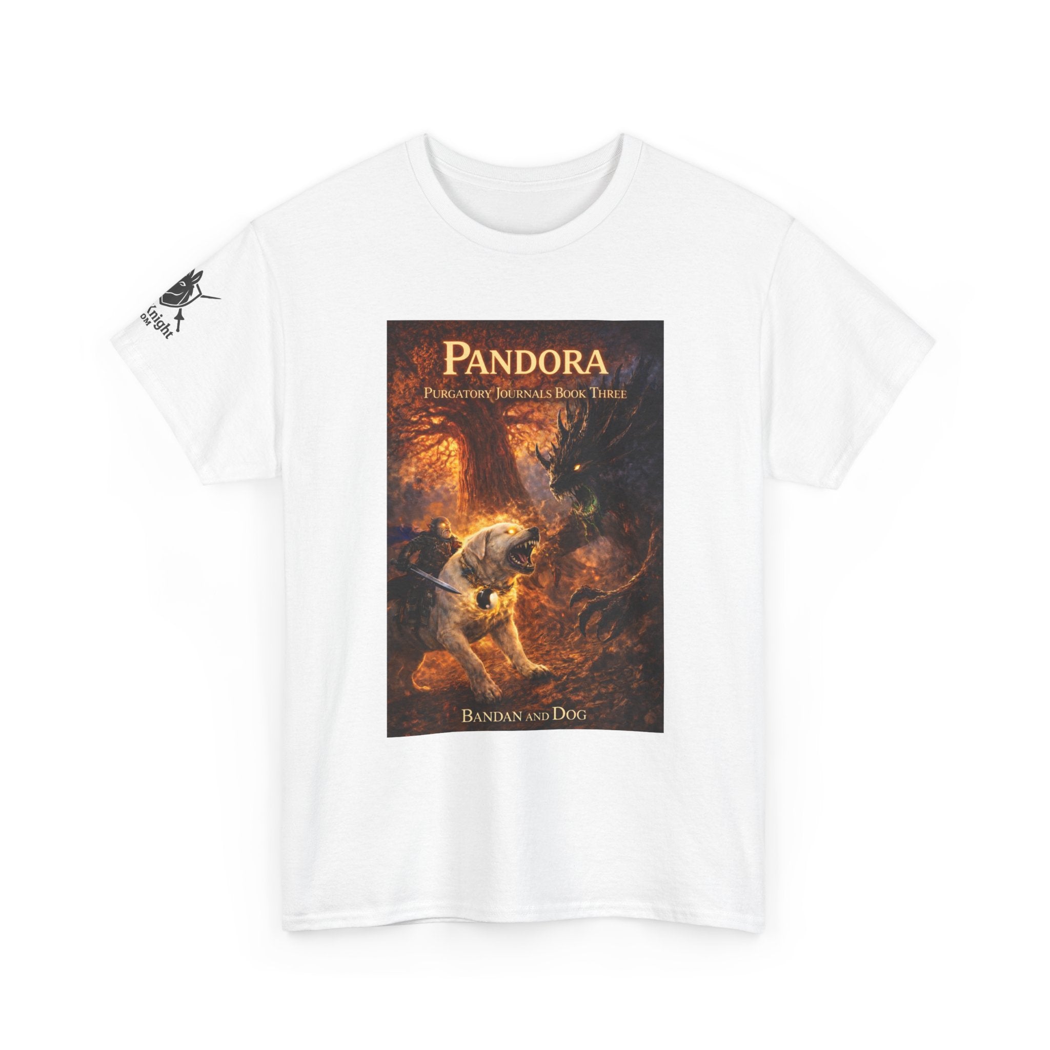 Pandora Bandan and Dog on Front - Pandora book cover on back -Purgatory Journals Book 3 -  Graphic Tee — Fantasy Novel tee