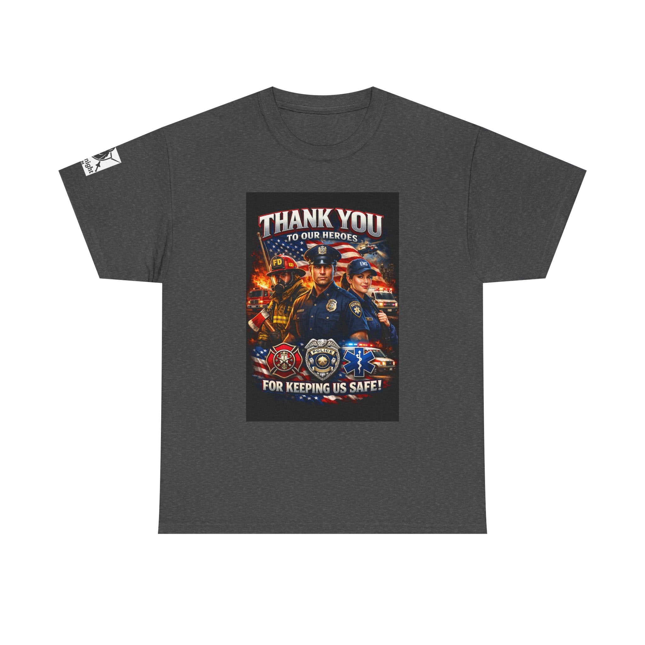 USA Flag Graphic Tee - "Thank you to our Heroes- For keeping us safe!"