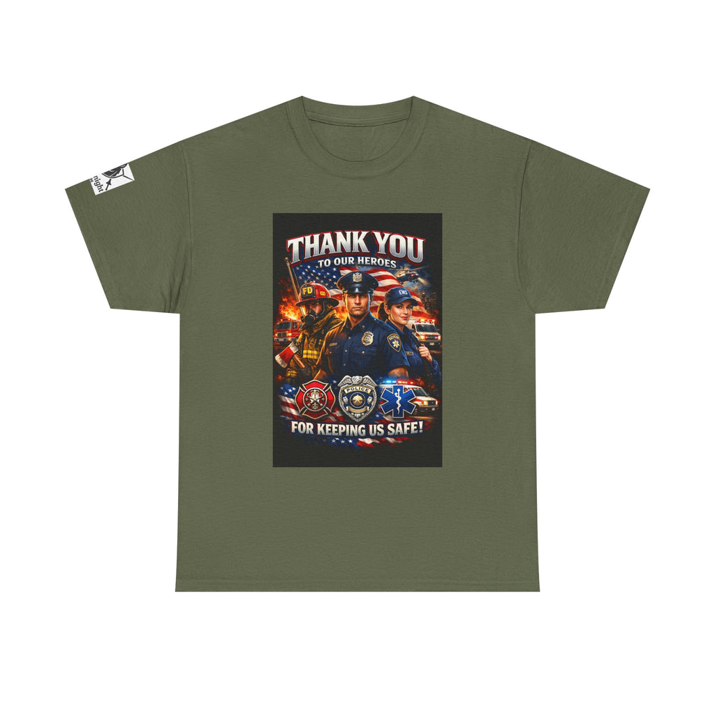 USA Flag Graphic Tee - "Thank you to our Heroes- For keeping us safe!"