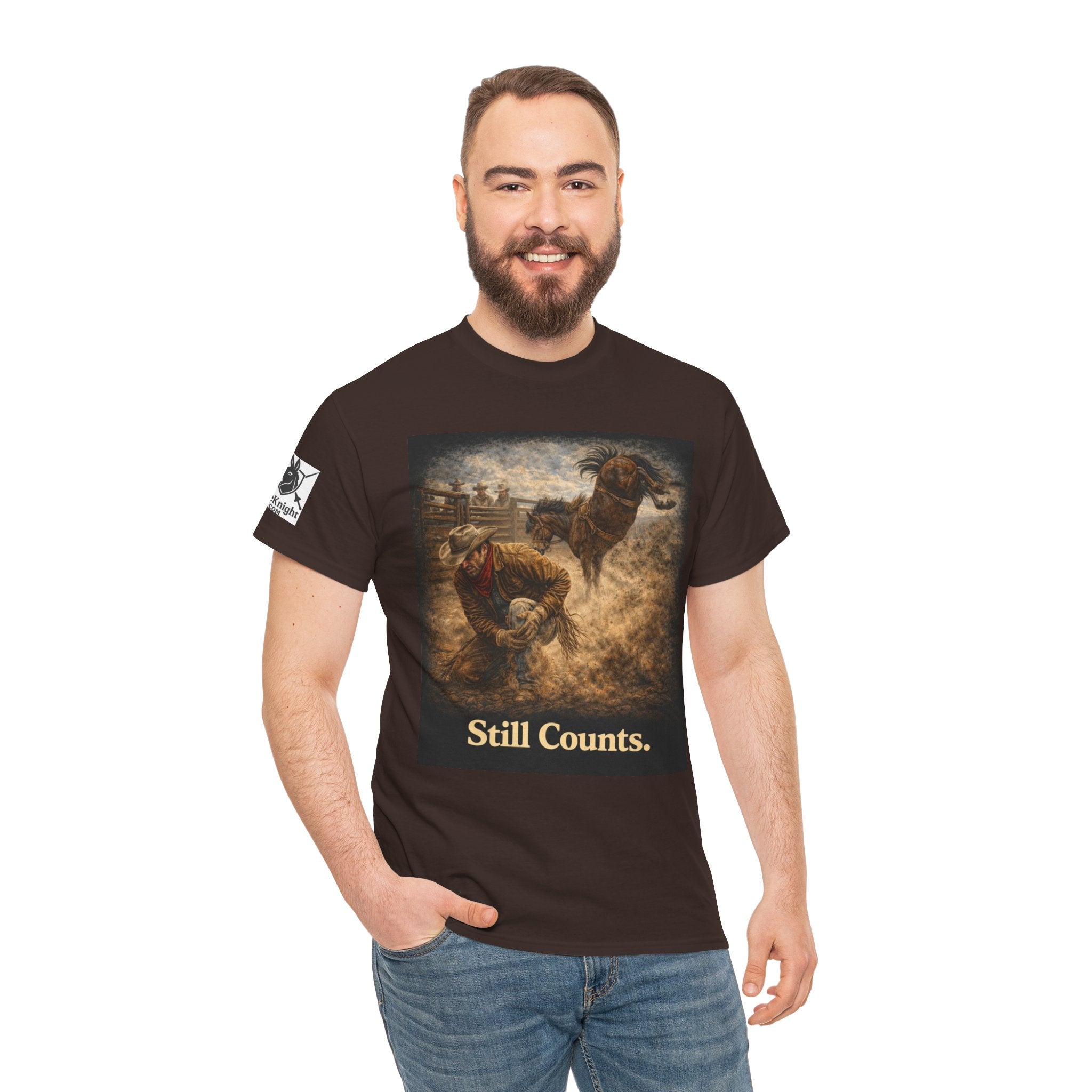 Rodeo Still Counts T-Shirt — Cowboy Landscape Graphic Tee