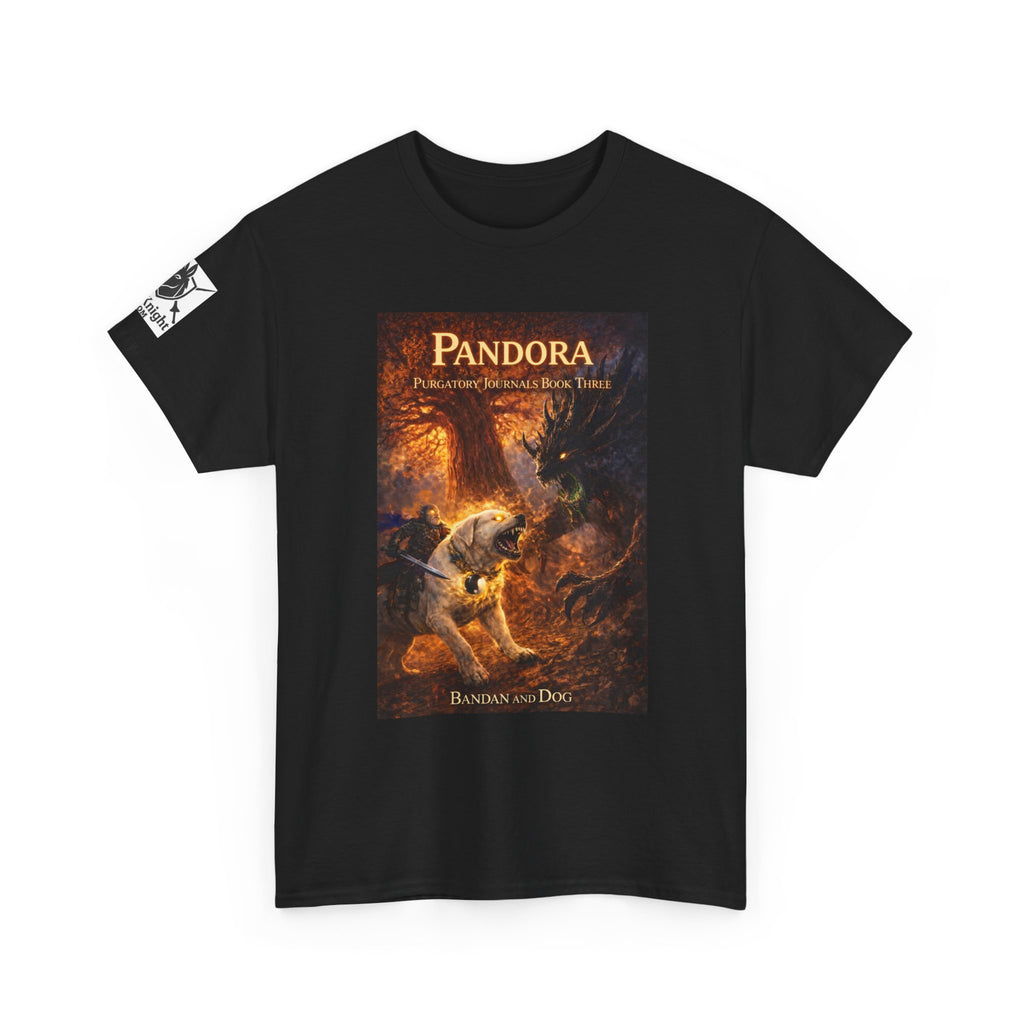 Pandora Bandan and Dog on Front - Pandora book cover on back -Purgatory Journals Book 3 -  Graphic Tee — Fantasy Novel tee