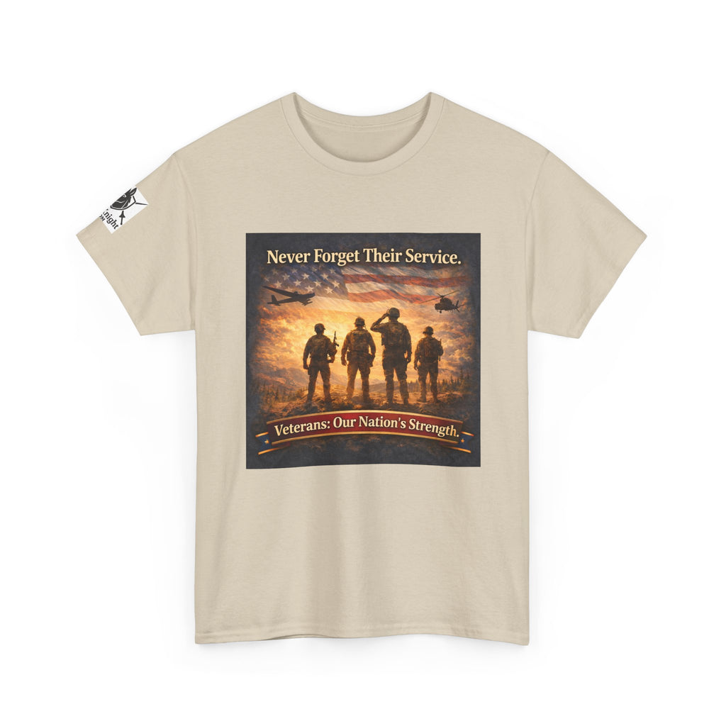 USA Flag Graphic Tee - "Never Forget their Service -Veterens our nations strength!"