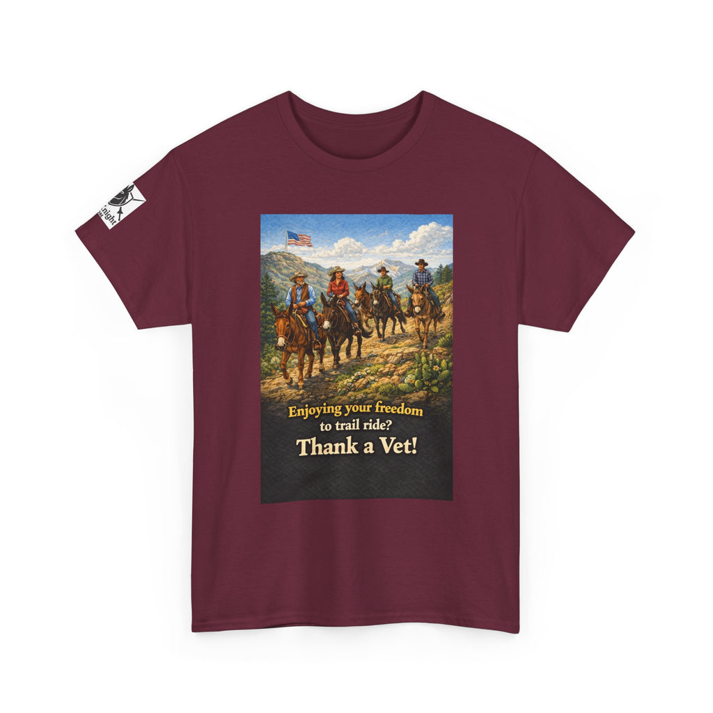 Mule Rider Retro Graphic Tee - "Enjoying your freedom to trail ride?  Thank a Vet!"