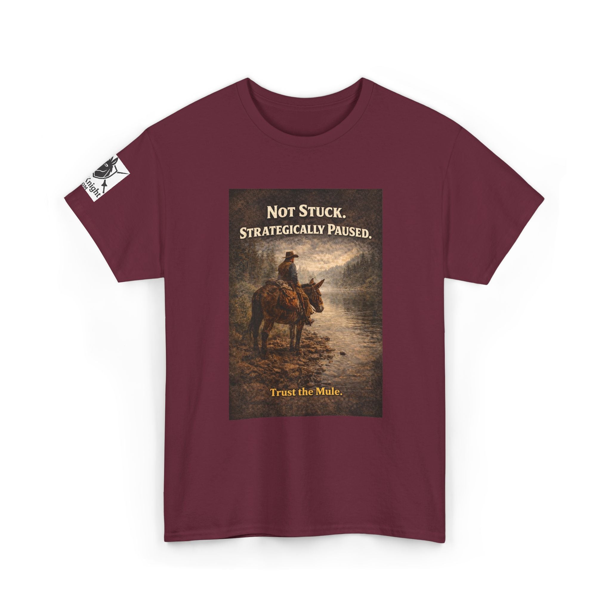 Not Stuck, Strategically Paused Mule Tee – Vintage Rider Graphic T-Shirt