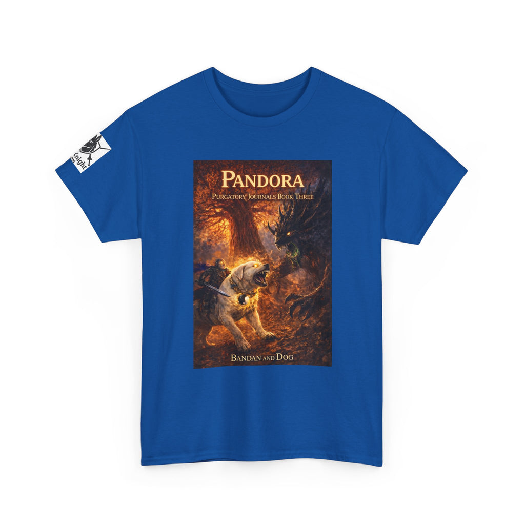 Pandora Bandan and Dog on Front - Pandora book cover on back -Purgatory Journals Book 3 -  Graphic Tee — Fantasy Novel tee