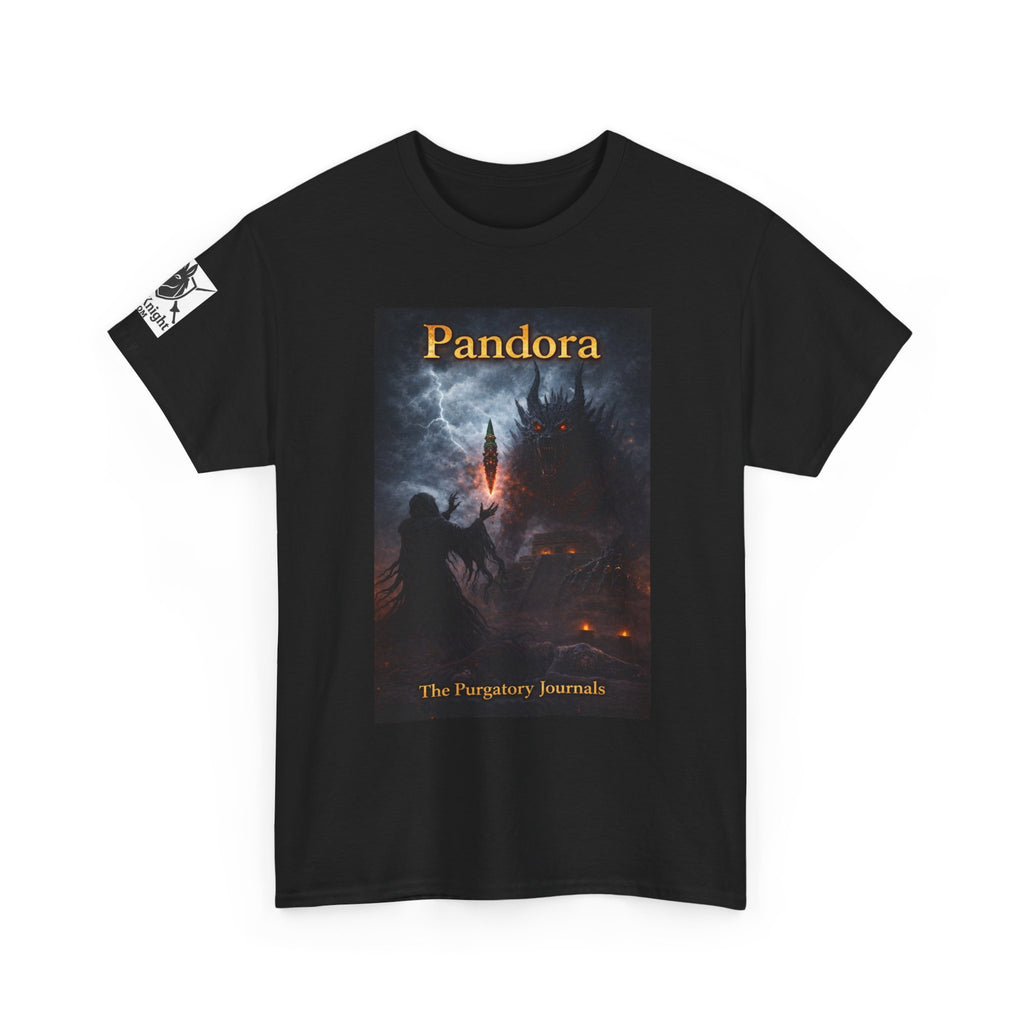 Pandora Summoning on Front - Pandora book cover on back -Purgatory Journals Book 3 -   Fantasy Novel tee