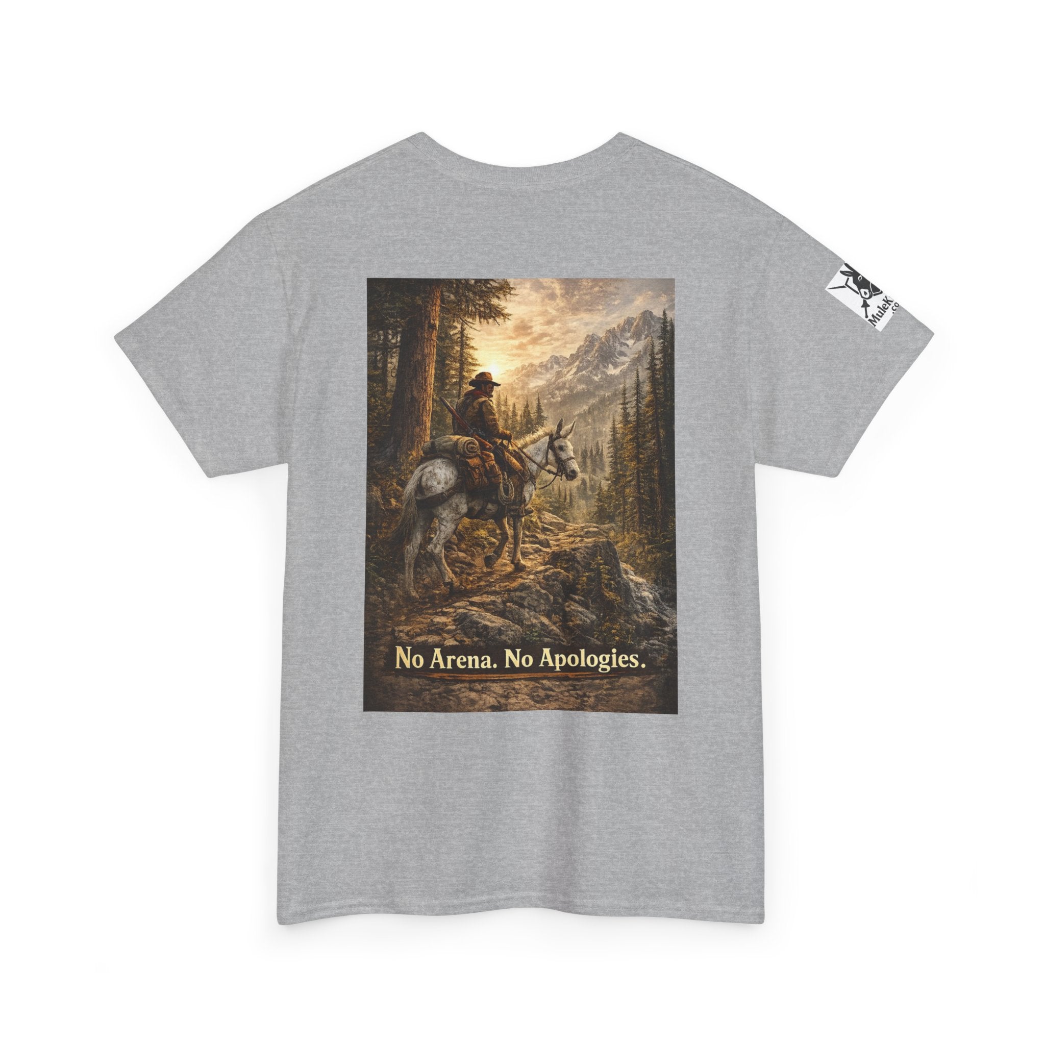 T-Shirt — 'No Arena. No Apologies.' Western Cowboy Scenic Graphic Tee