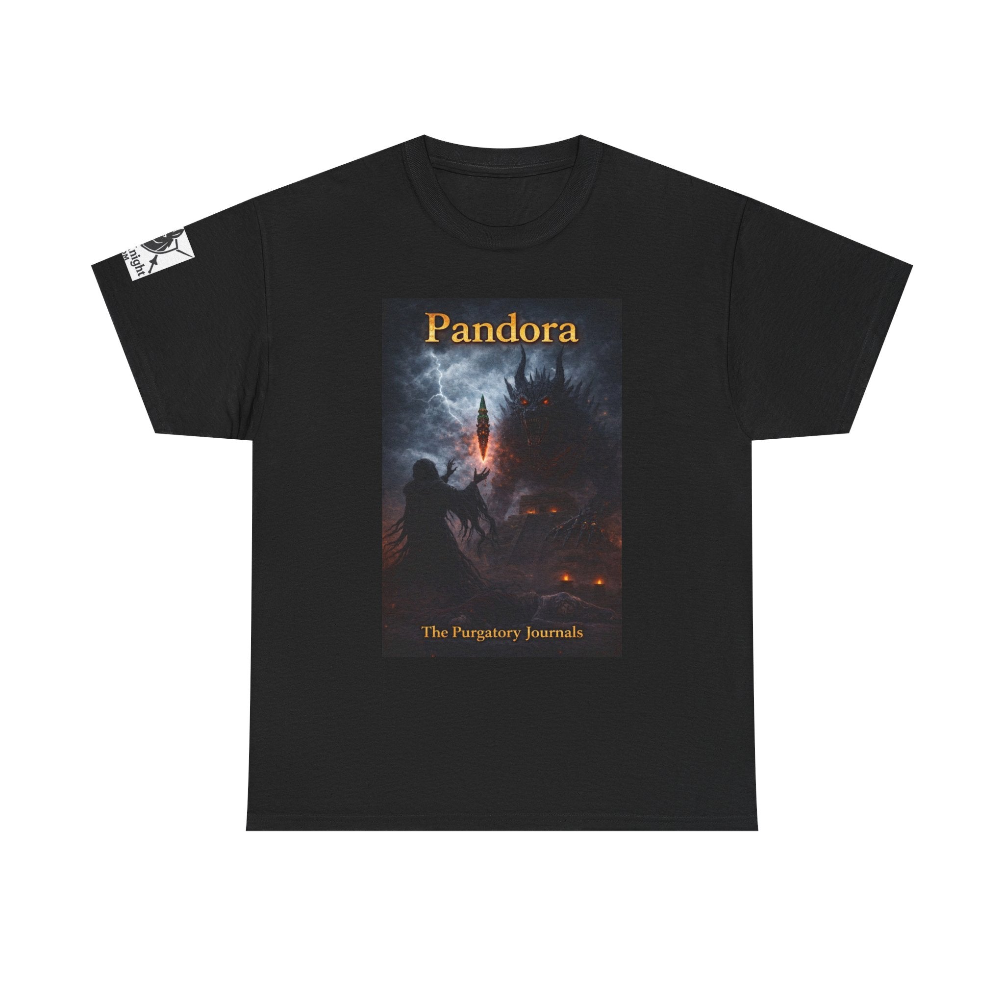 Pandora Summoning on Front - Pandora book cover on back -Purgatory Journals Book 3 -   Fantasy Novel tee
