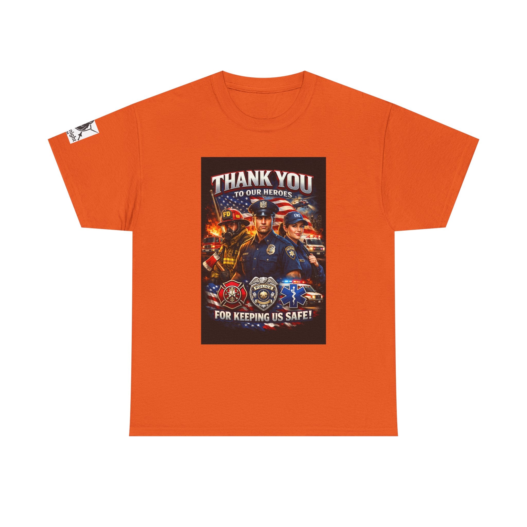 USA Flag Graphic Tee - "Thank you to our Heroes- For keeping us safe!"