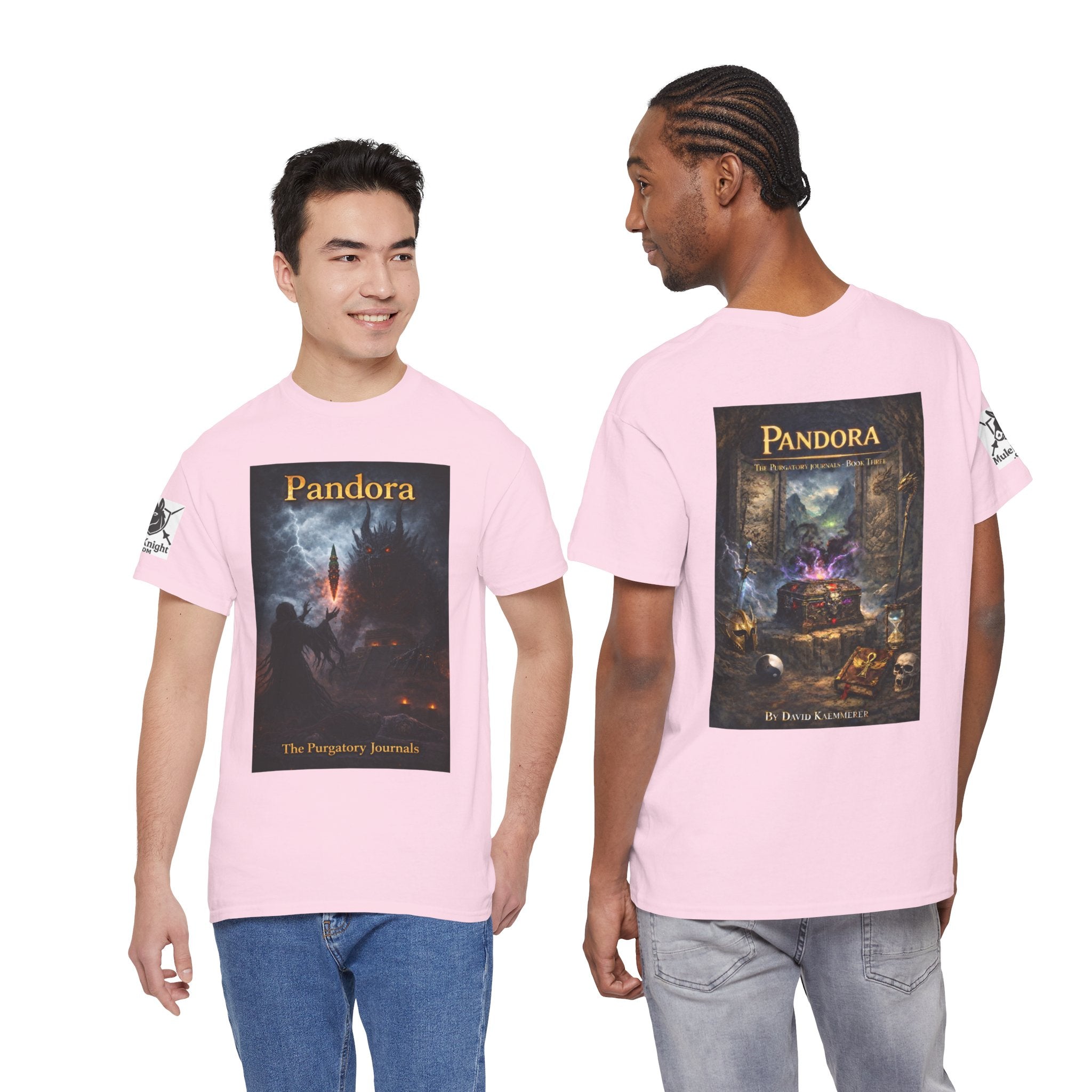 Pandora Summoning on Front - Pandora book cover on back -Purgatory Journals Book 3 -   Fantasy Novel tee