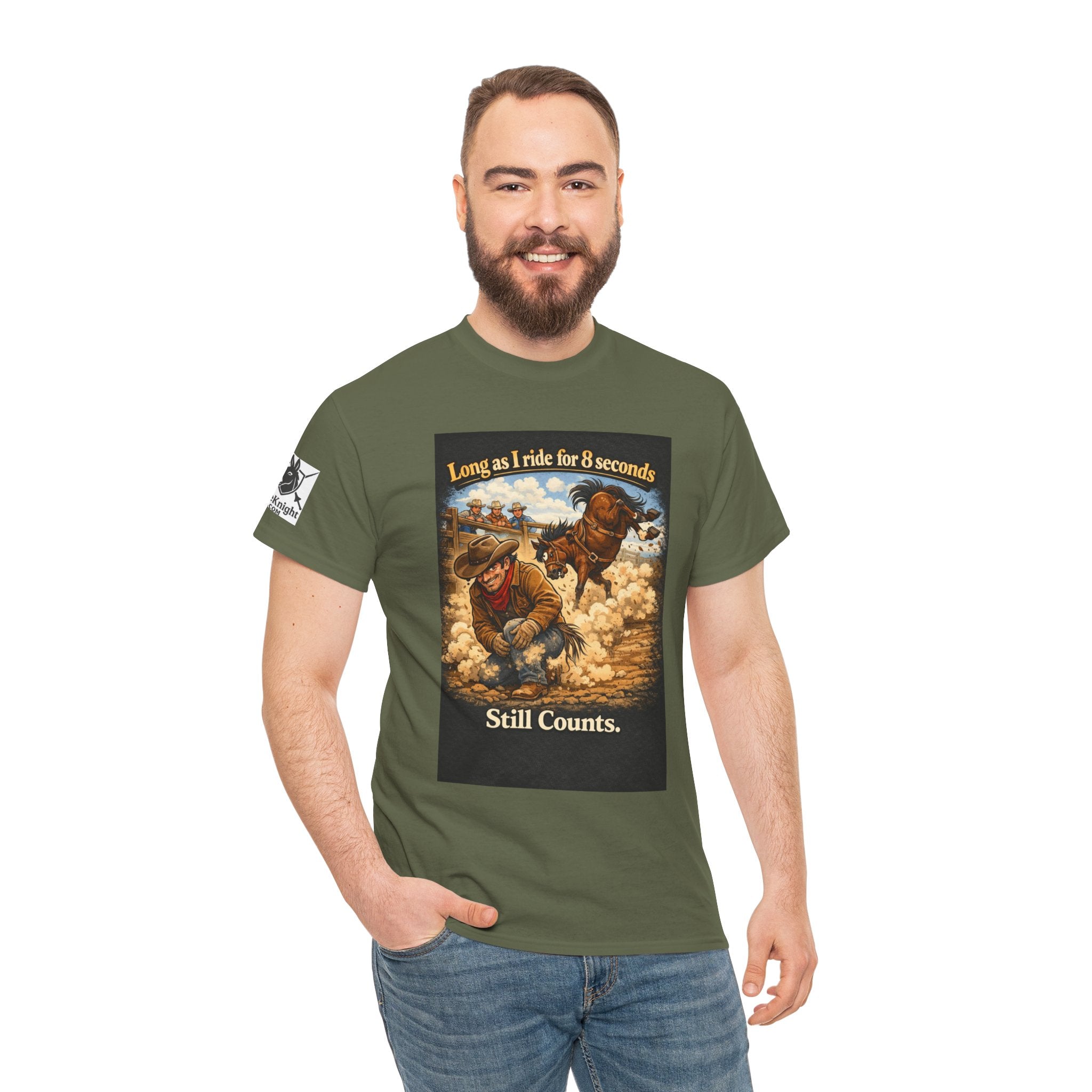 Rodeo As long as I ride 8 seconds - Still Counts T-Shirt — Cowboy Landscape Graphic Tee
