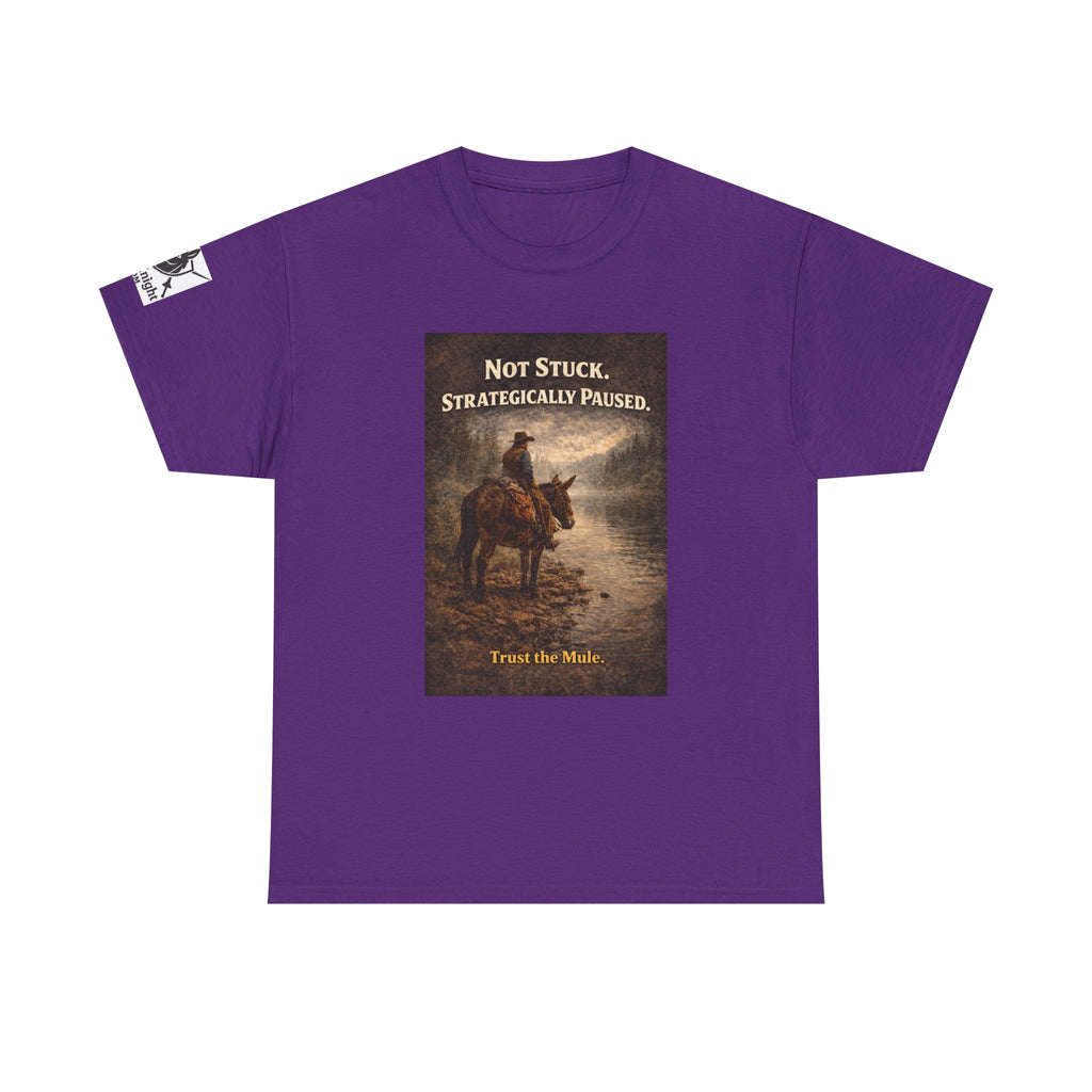 Not Stuck, Strategically Paused Mule Tee – Vintage Rider Graphic T-Shirt