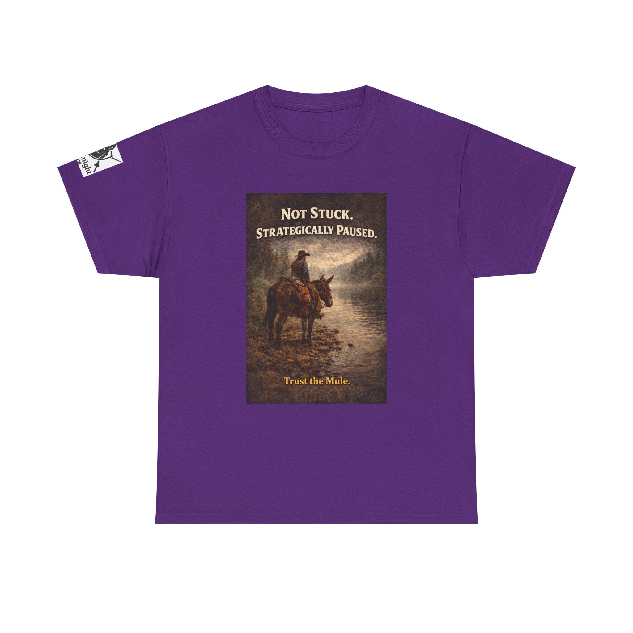 Not Stuck, Strategically Paused Mule Tee – Vintage Rider Graphic T-Shirt