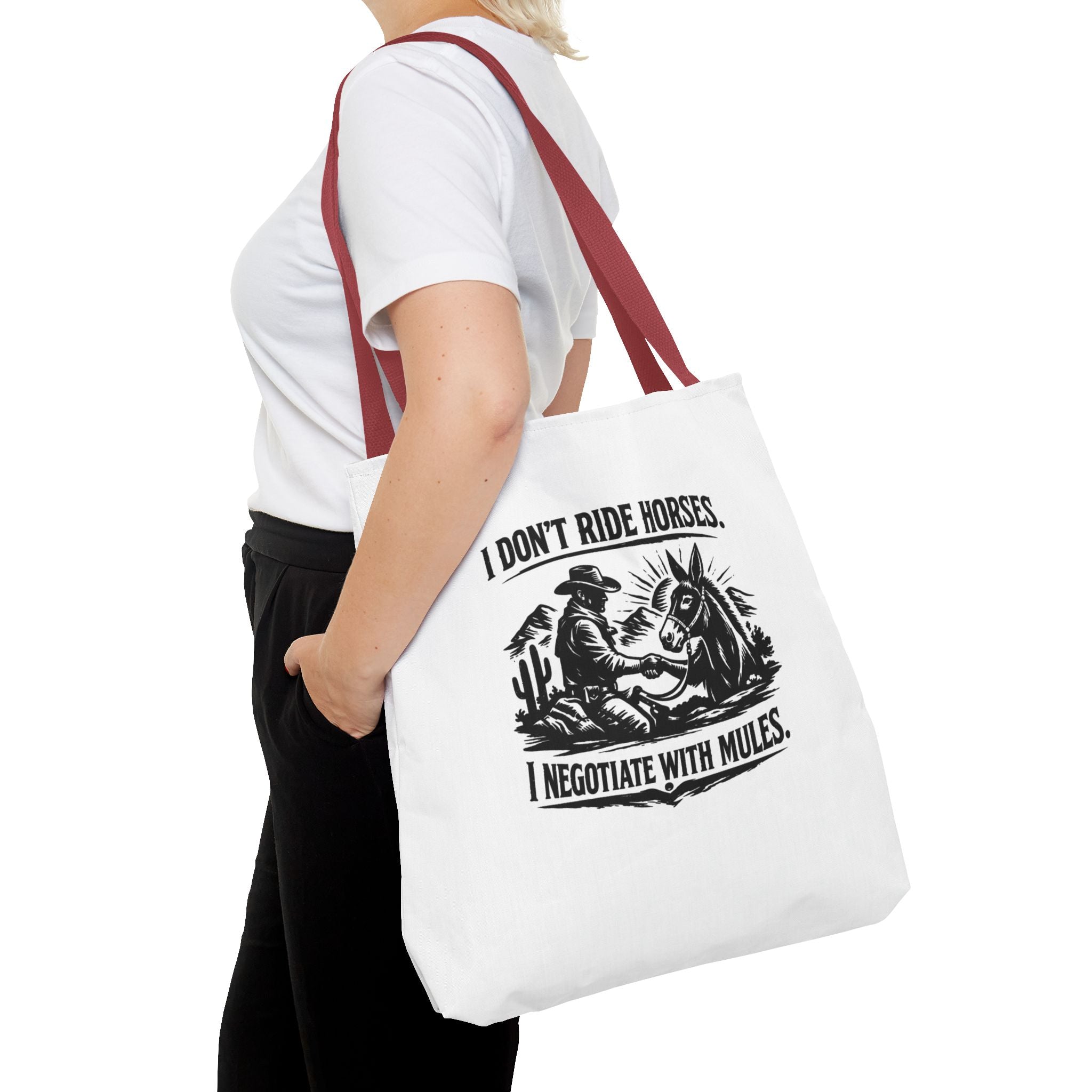 Tote Bag — "I Don't Ride Horses, I Negotiate With Mules" Western Farmer Tote