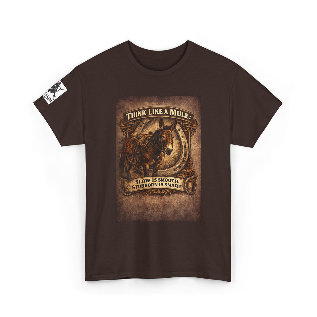 Think Like a Mule T-Shirt – Rustic Horseshoe Cowboy Western Tee