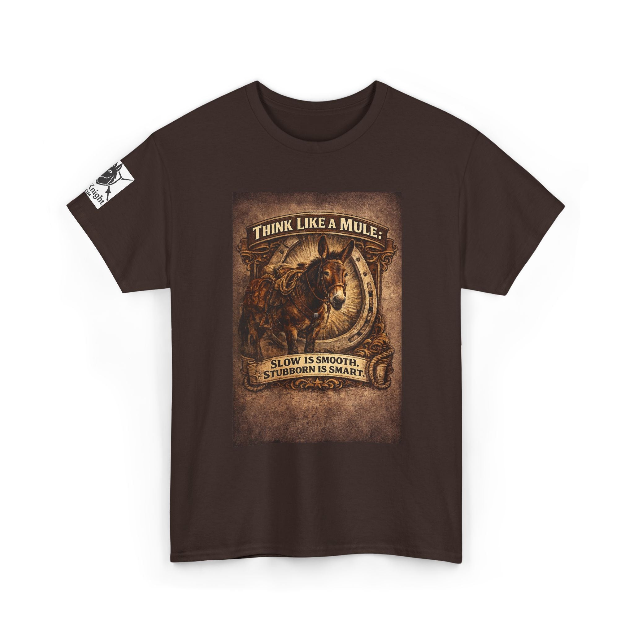 Think Like a Mule T-Shirt – Rustic Horseshoe Cowboy Western Tee