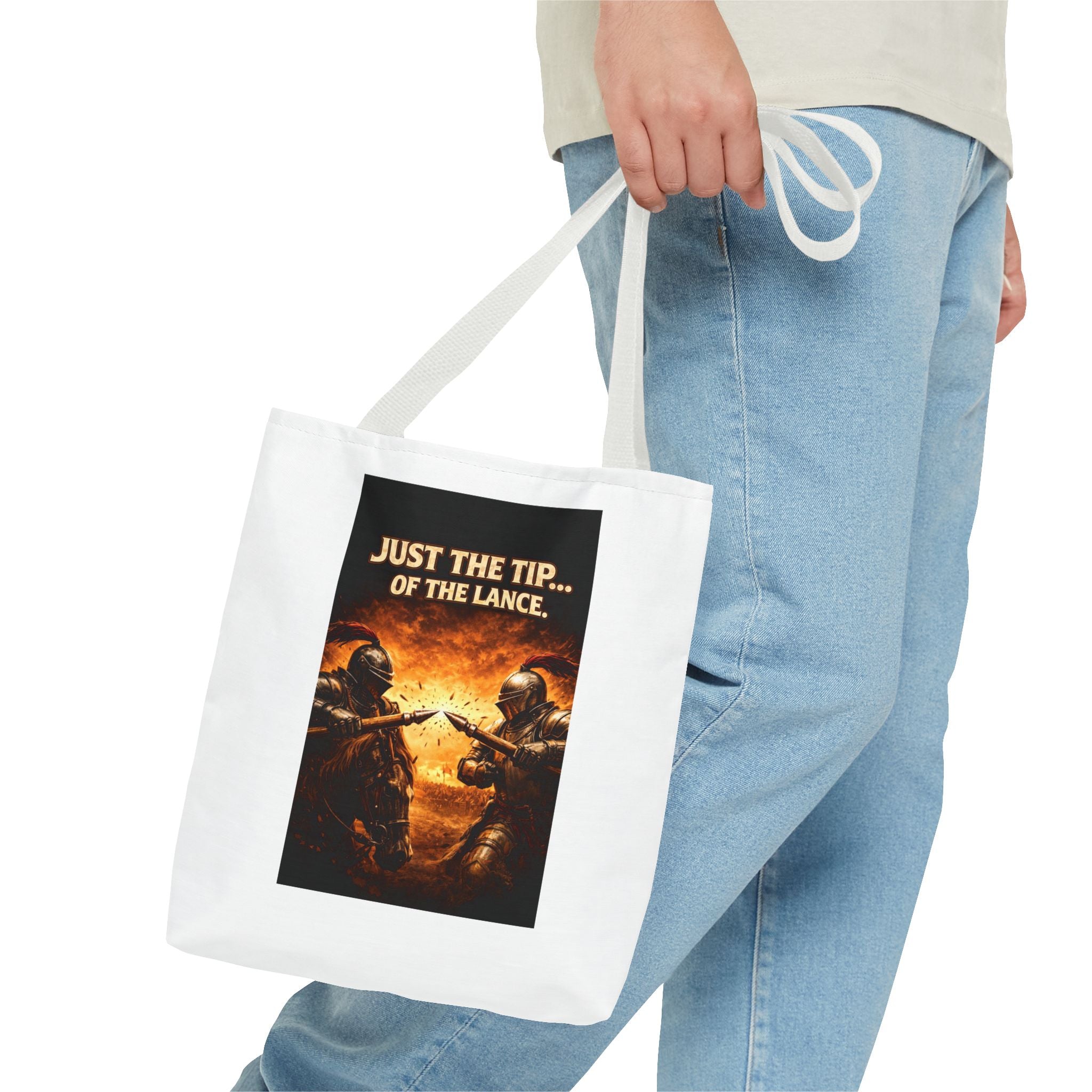 Tote Bag — "Just the Tip of the Lance" Medieval Knight Graphic Tote